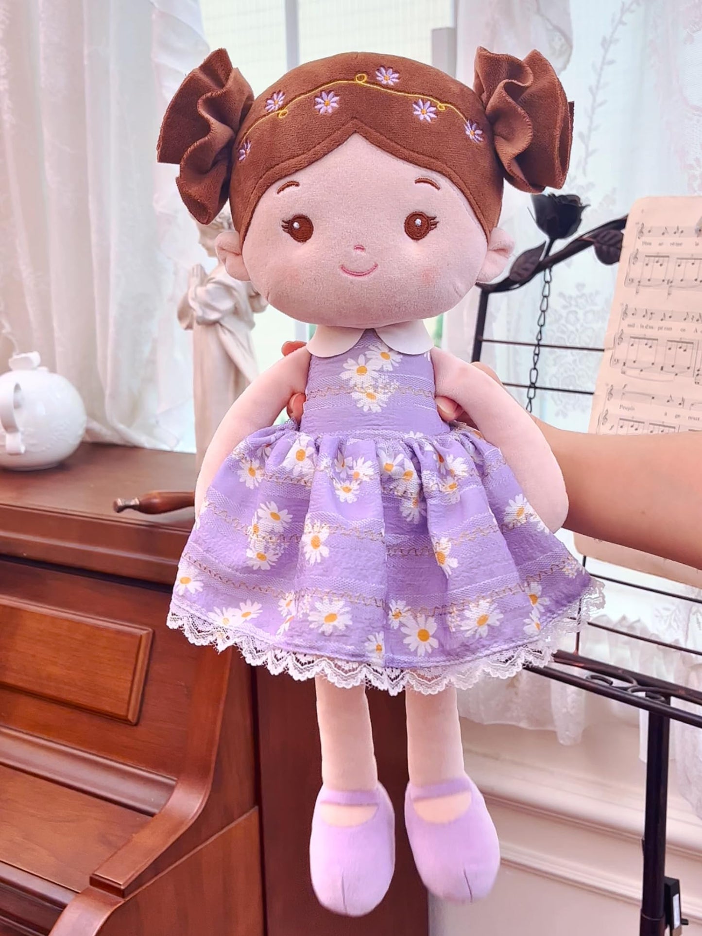 LeyaDoll Soft Baby Doll Toy 16-Inch – My First Rag Doll (Daisy Girl, Light Purple)