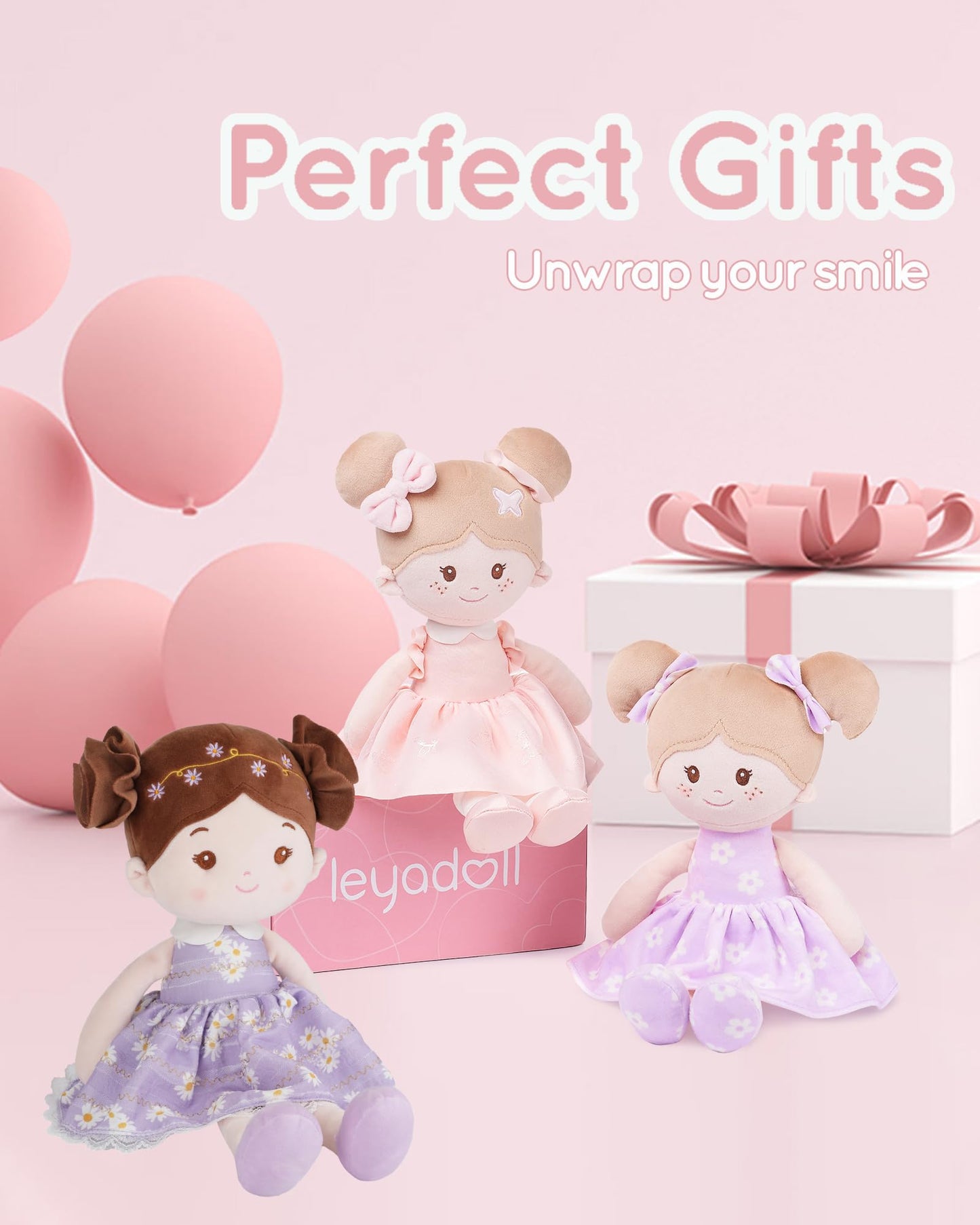 LeyaDoll Soft Baby Doll Toy 16-Inch – My First Rag Doll (Daisy Girl, Light Purple)