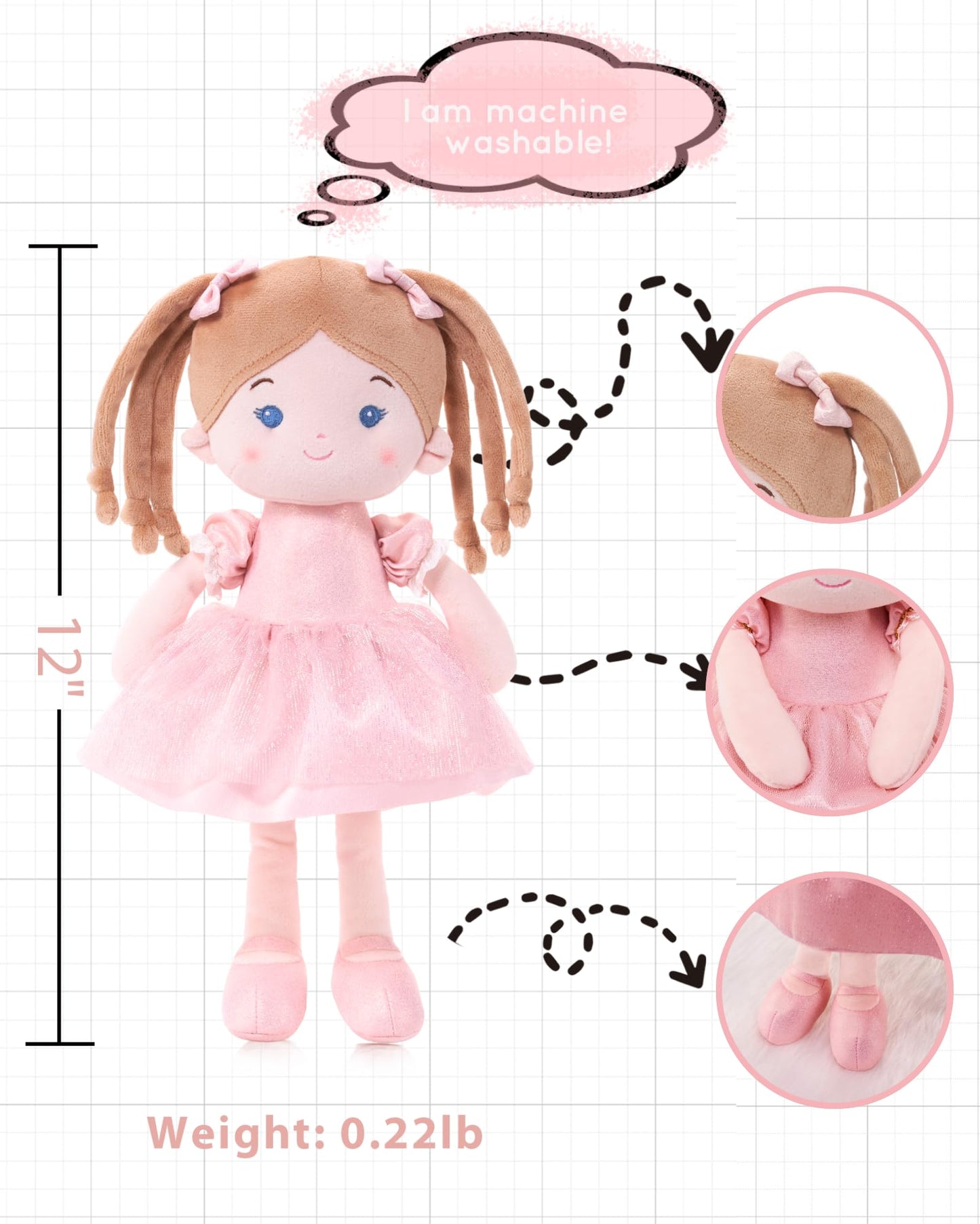 LeyaDoll Soft Baby Doll Toys (12-inch) – My First Rag Doll for 1-Year-Old Girls