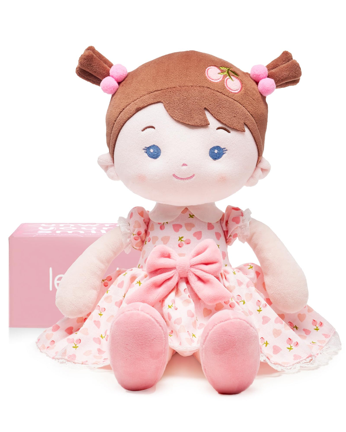 LeyaDoll Soft Baby Doll Toys (16-inch) – My First Rag Doll for 1 Year-Old Girls (Cherry)