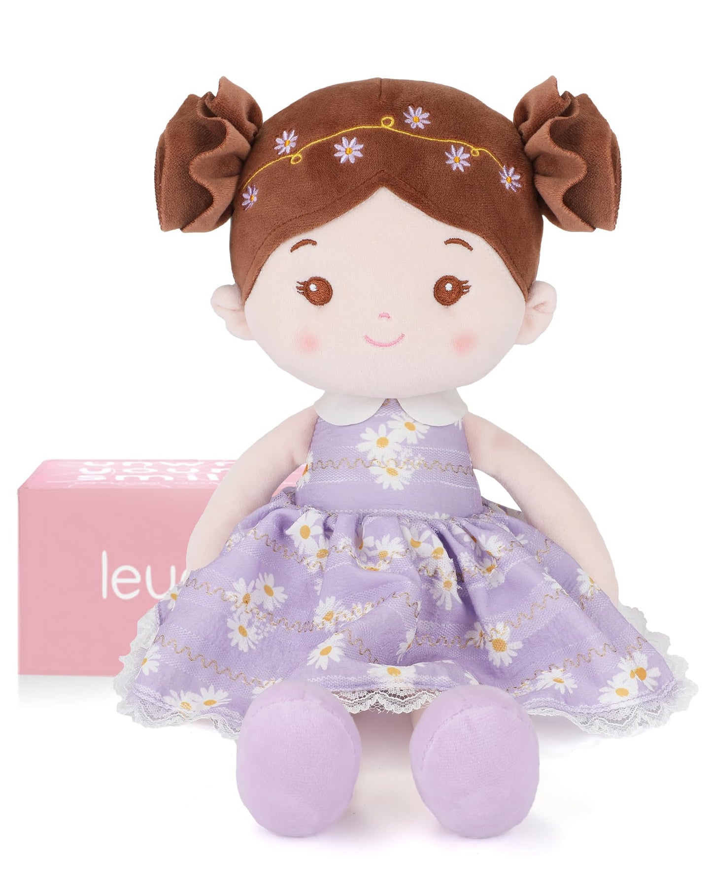 LeyaDoll Soft Baby Doll Toy 16-Inch – My First Rag Doll (Daisy Girl, Light Purple)