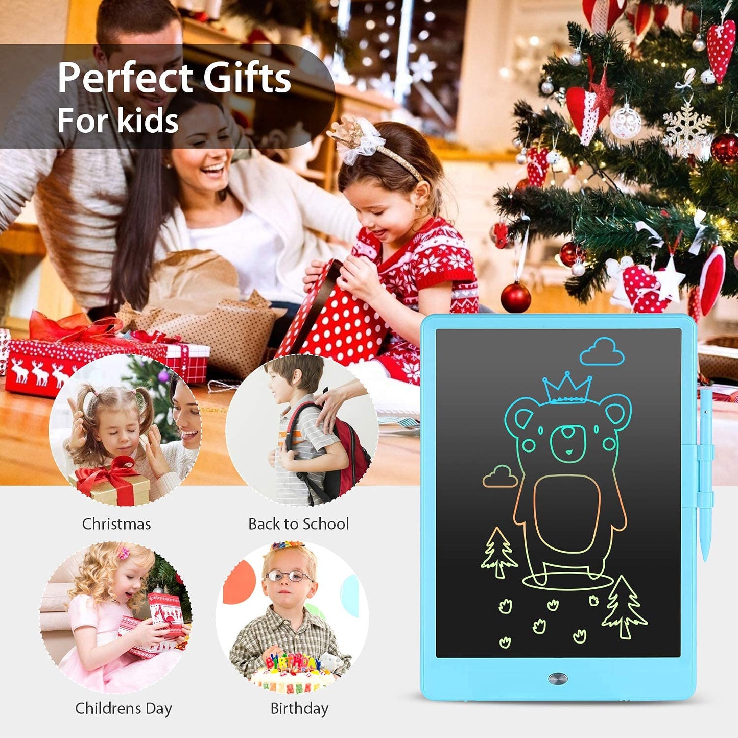 LEYAOYAO 10-Inch LCD Writing Tablet for Kids – Doodle Pad with Protect Bag (Blue)
