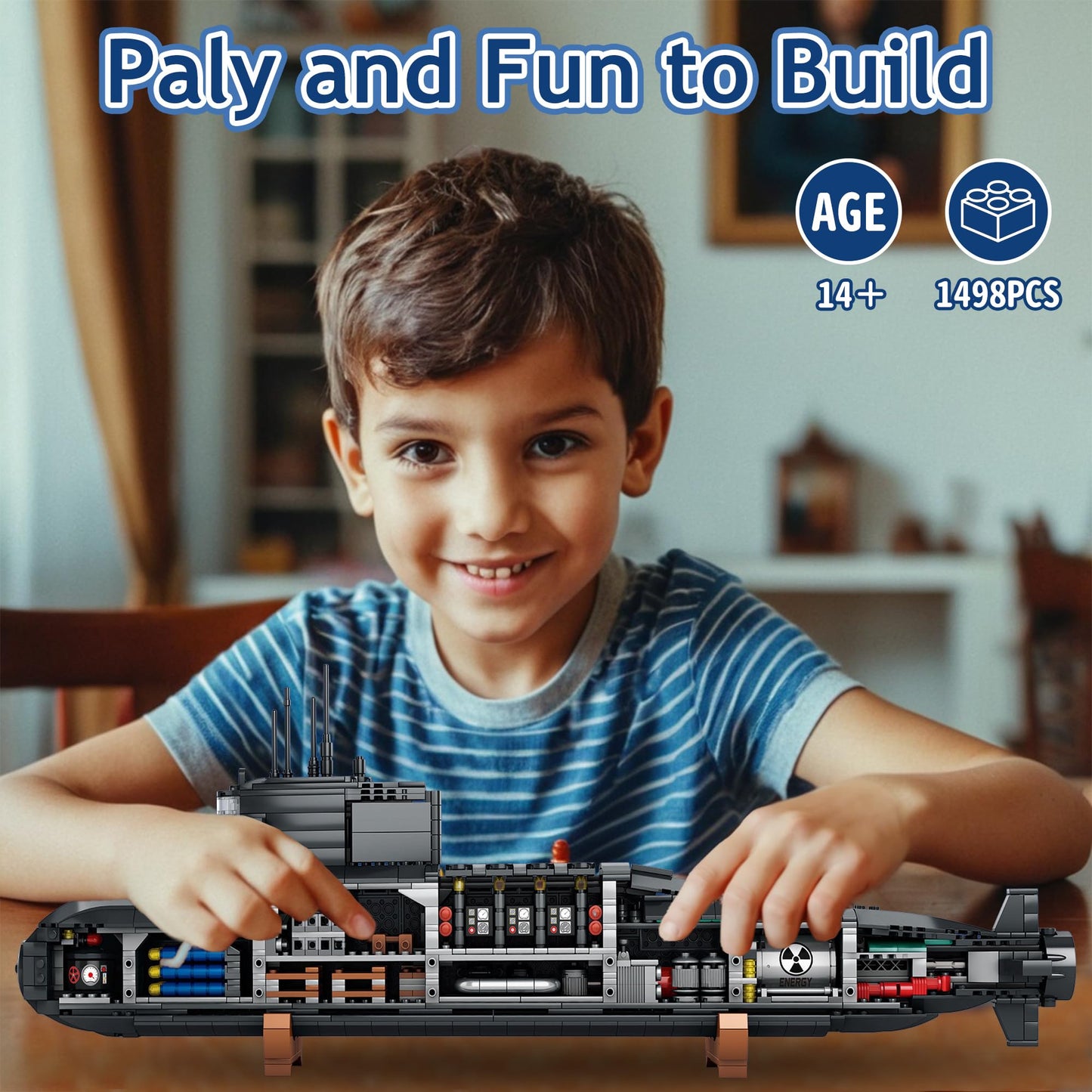 Leyic Nuclear Submarine Building Set – 1498-Piece Toy with Lights | Military Model for Home or Office Display