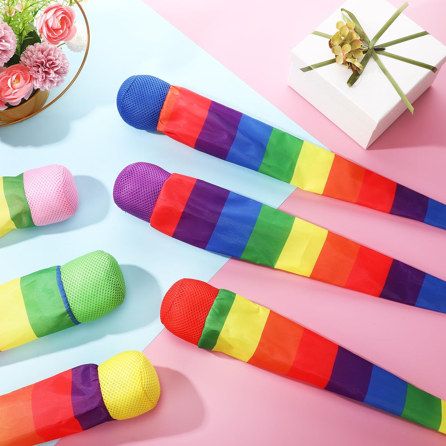 Leyndo 12 Pcs 26-Inch Throw & Catch Balls with Rainbow Tail – Soft Colorful Indoor/Outdoor Playset