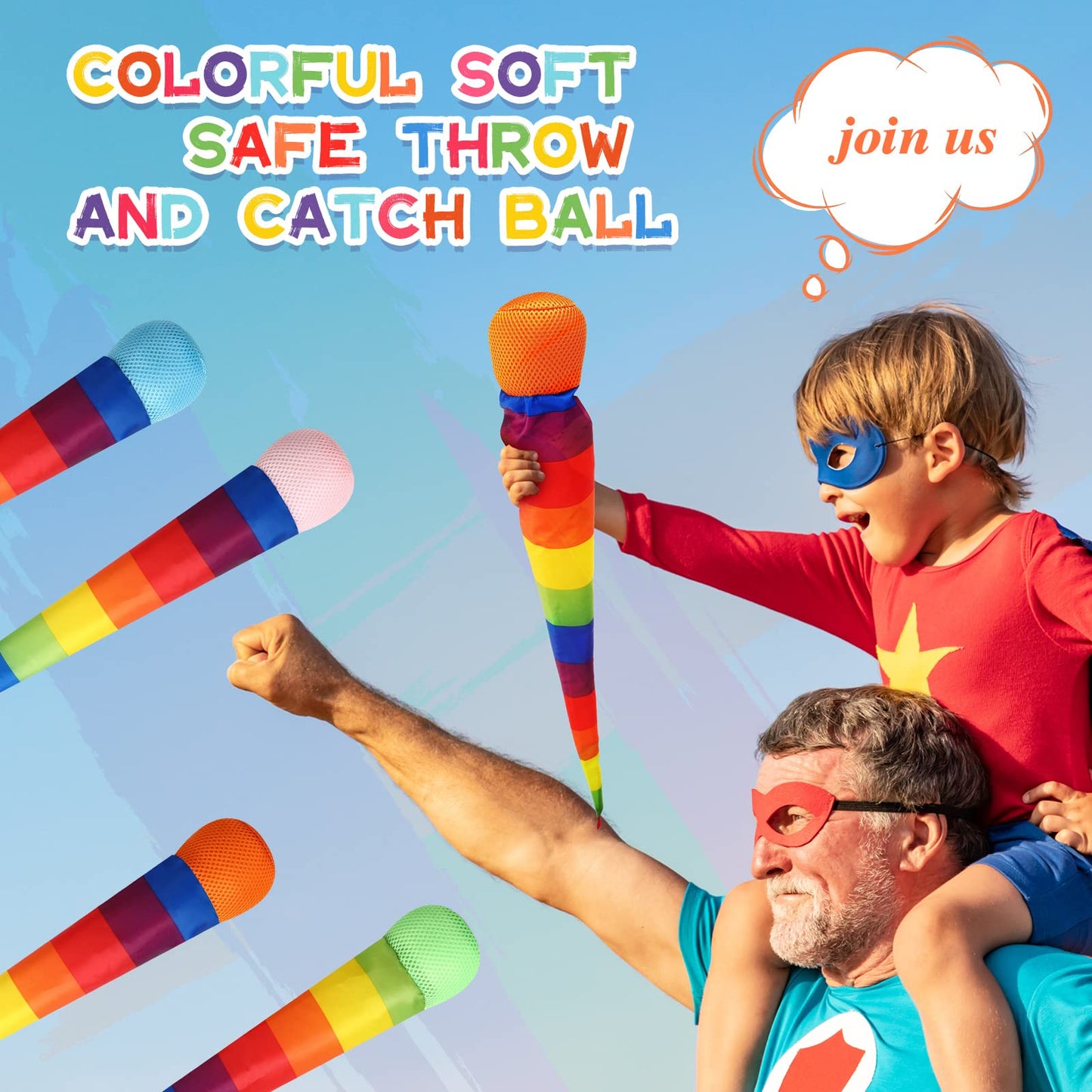 Leyndo 12-Piece 28-Inch Throw and Catch Balls with Rainbow Tail – Soft, Colorful Playground Toys