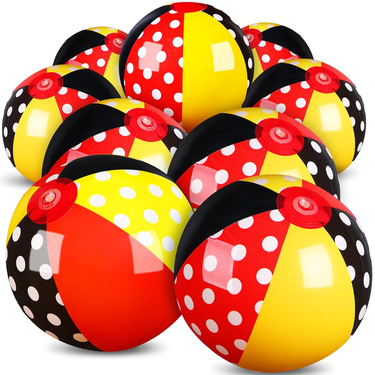 Leyndo 12 Pack Inflatable Beach Balls – Red Polka Dots, 7.87-inch Diameter