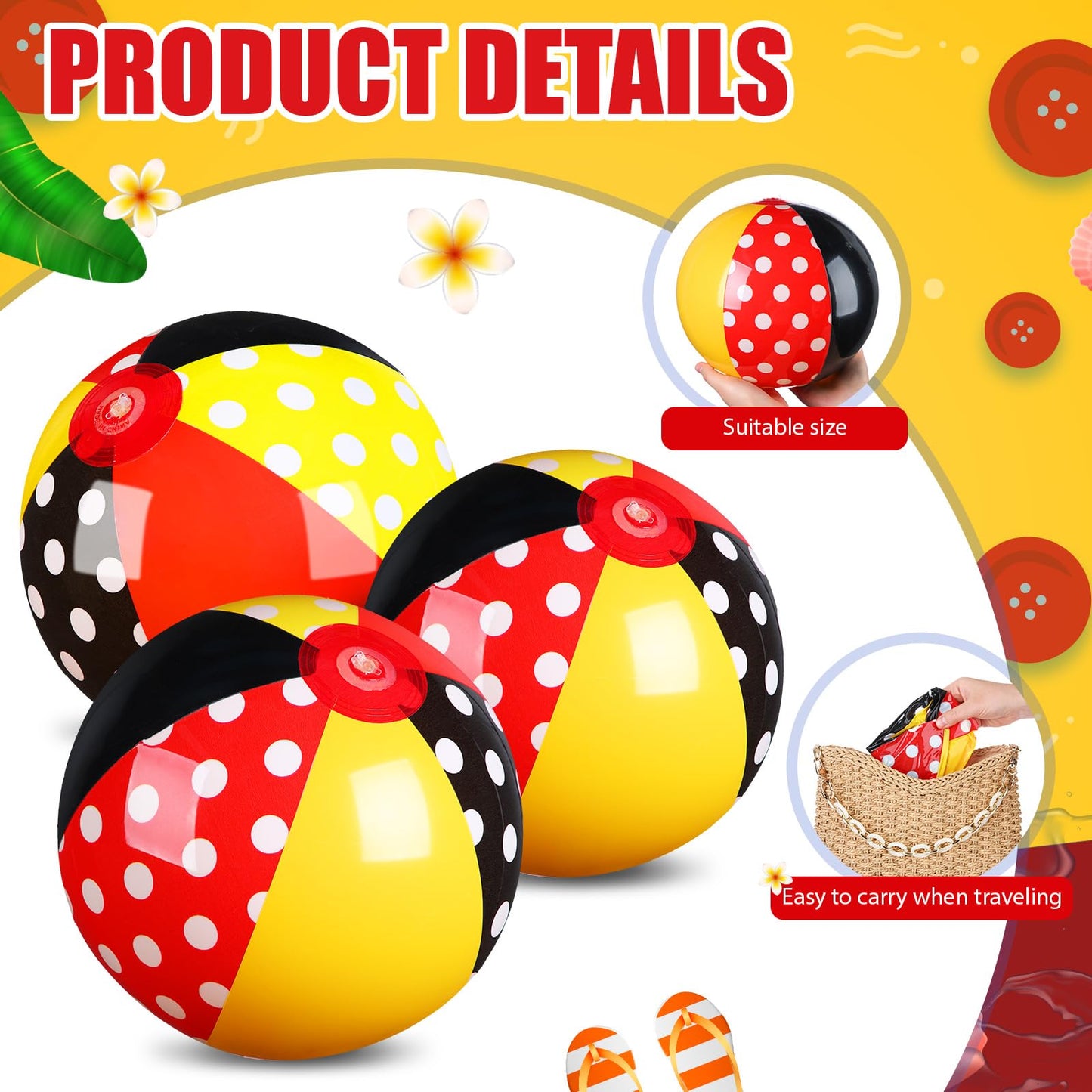 Leyndo 12 Pack Inflatable Beach Balls – Red Polka Dots, 7.87-inch Diameter