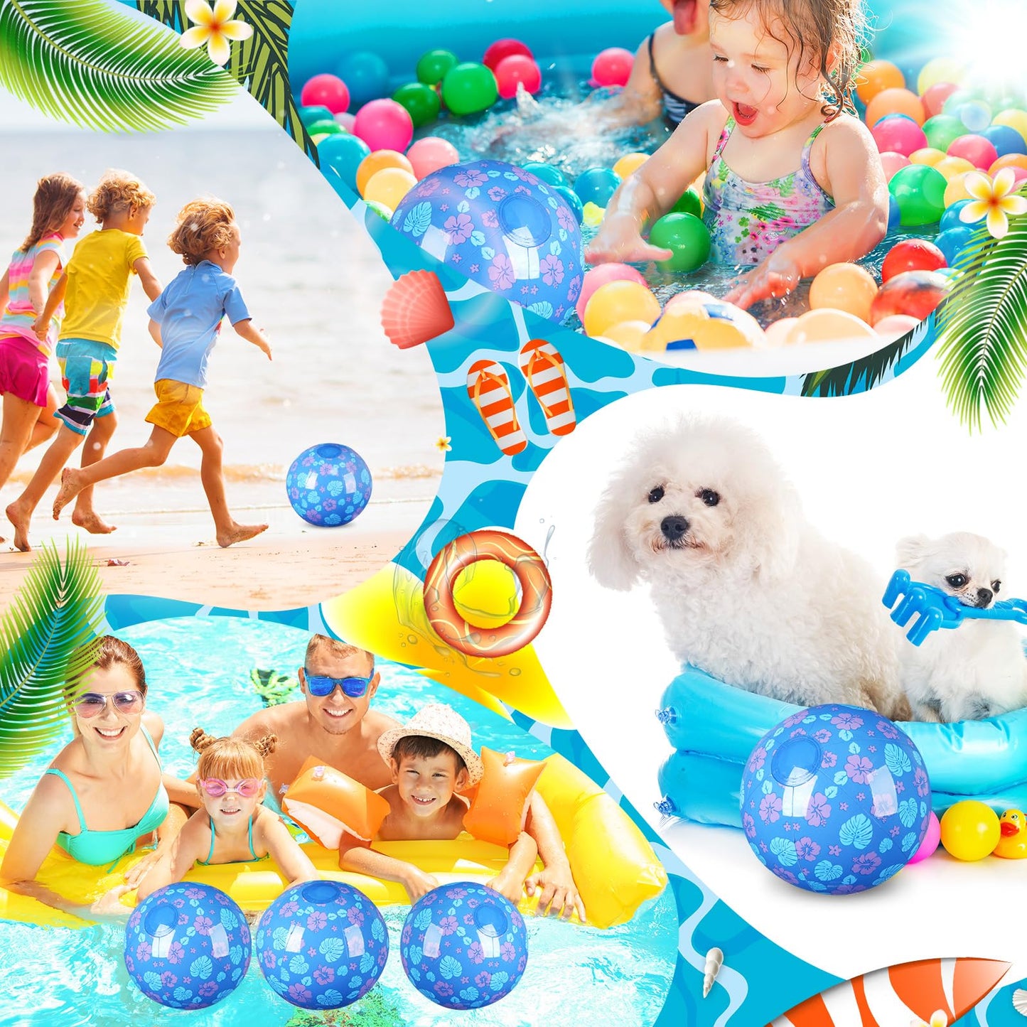 Leyndo 12-Pack Leaves & Flowers Beach Balls – Blue, 7.87 in, Pool & Beach Party Bulk