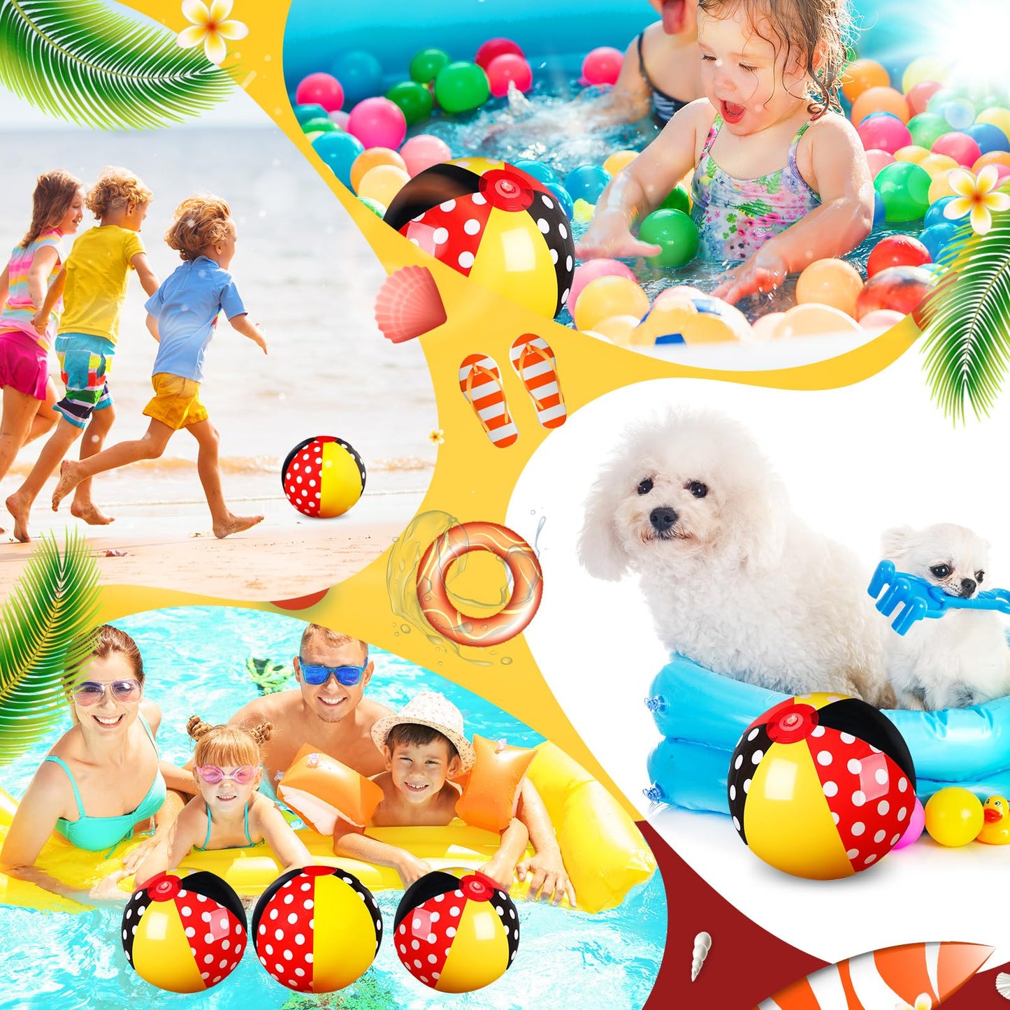 Leyndo 12 Pack Inflatable Beach Balls – Red Polka Dots, 7.87-inch Diameter