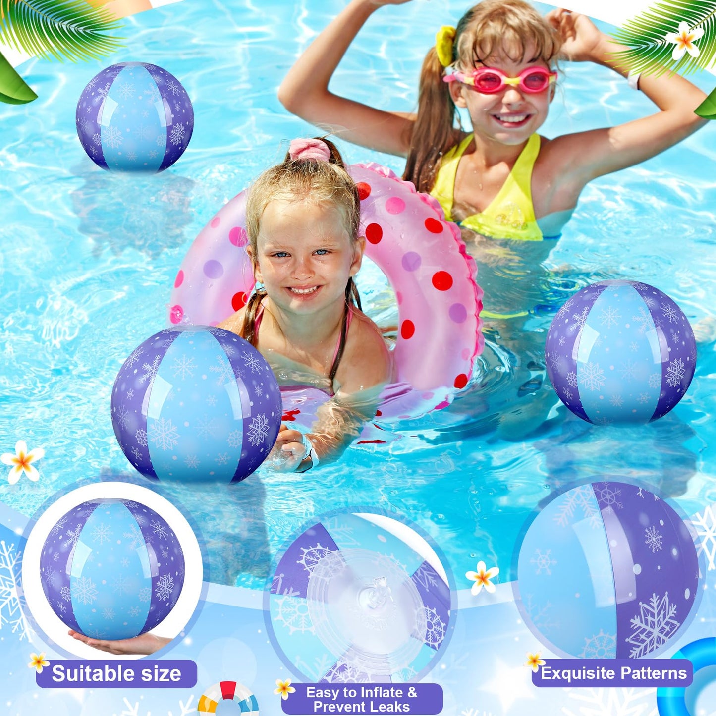 Leyndo 12 Pack Snowflake Beach Balls – 7.87-inch, Bulk Pool & Beach Toys