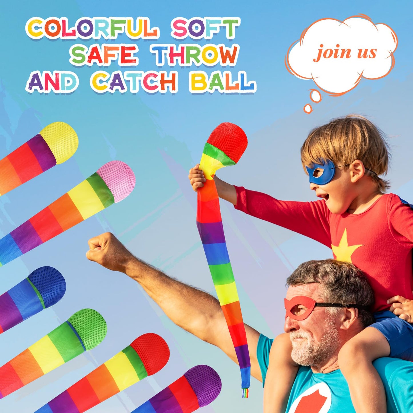 Leyndo 12 Pcs 26-Inch Throw & Catch Balls with Rainbow Tail – Soft Colorful Indoor/Outdoor Playset