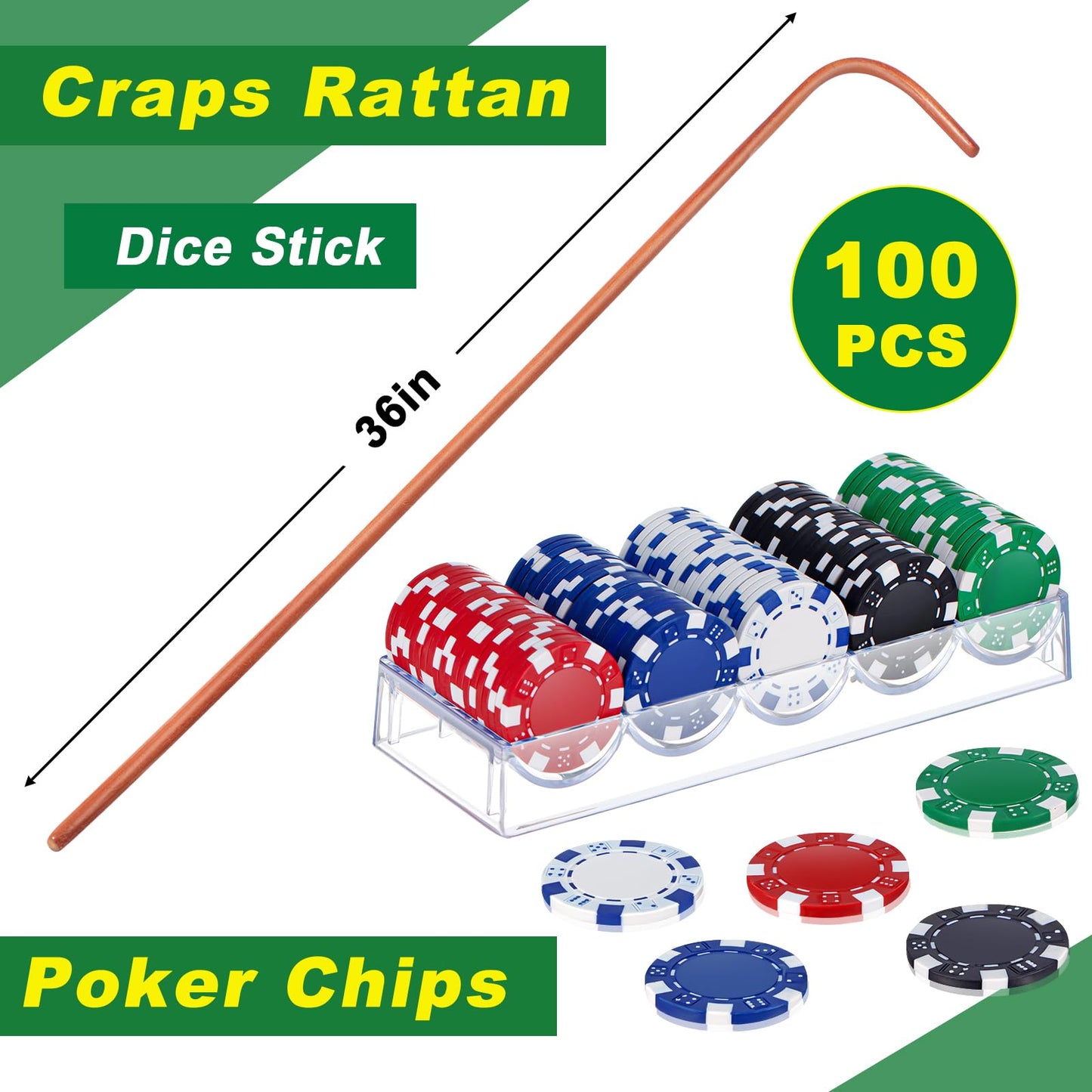 Leyndo Craps Tabletop Game Set – 36x72 Mat, 100 Chips, Dice, Puck & Case