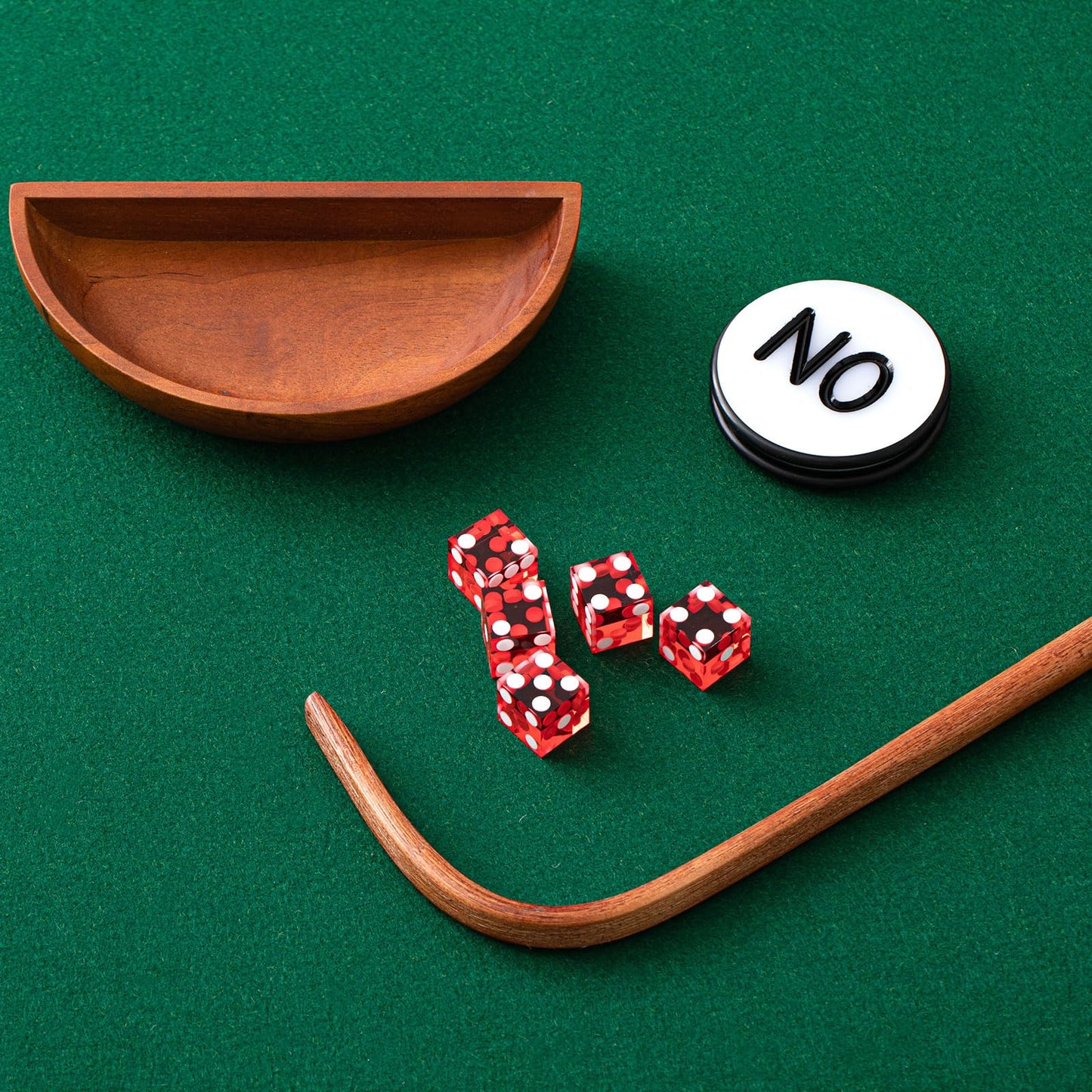 Leyndo Craps Stick Tabletop Game Set | 36\" Rattan Dice Stick, 19mm Dice, Boat Tray, On/Off Button