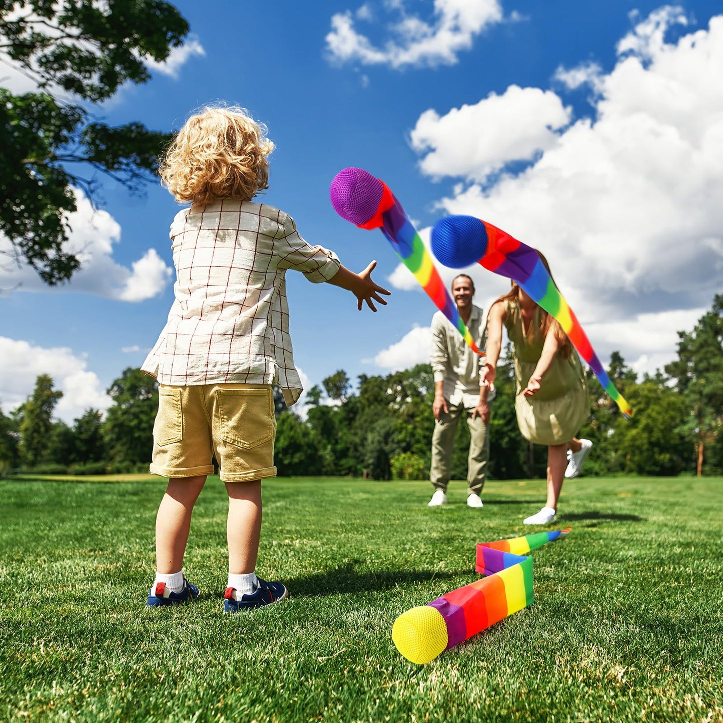 Leyndo 12 Pcs 26-Inch Throw & Catch Balls with Rainbow Tail – Soft Colorful Indoor/Outdoor Playset