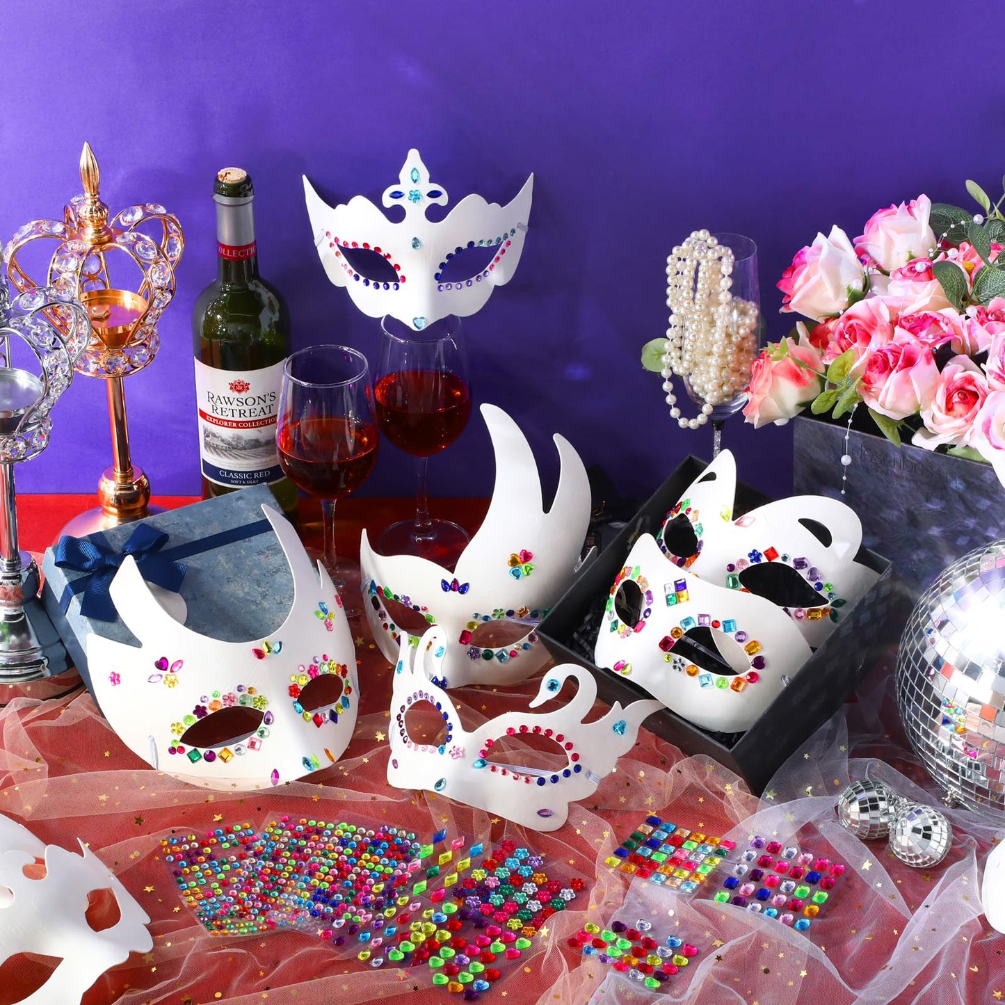 Leyndo 48 Pcs Paper Mache Masks with Gem Stickers: DIY White Masquerade Masks for Mardi Gras & Cosplay
