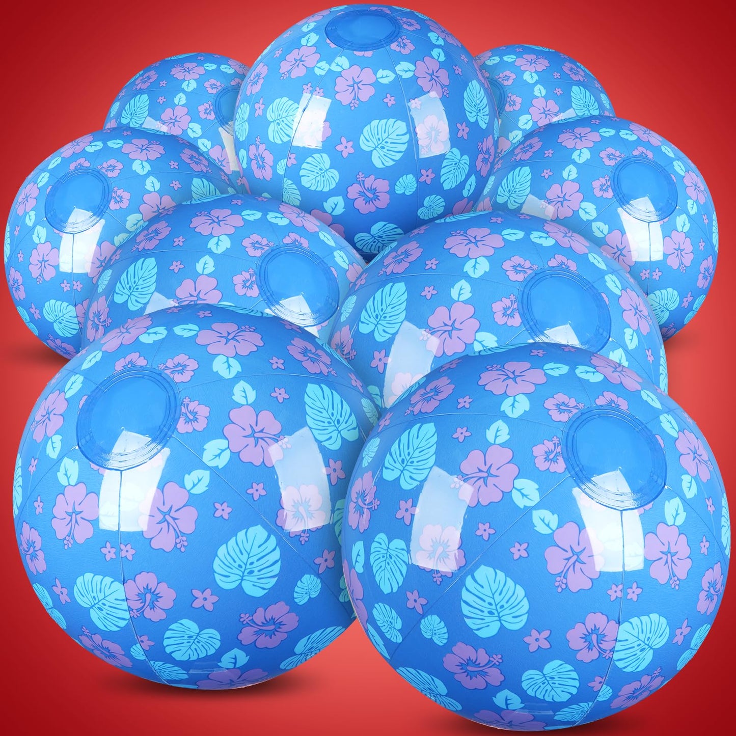Leyndo 12-Pack Leaves & Flowers Beach Balls – Blue, 7.87 in, Pool & Beach Party Bulk