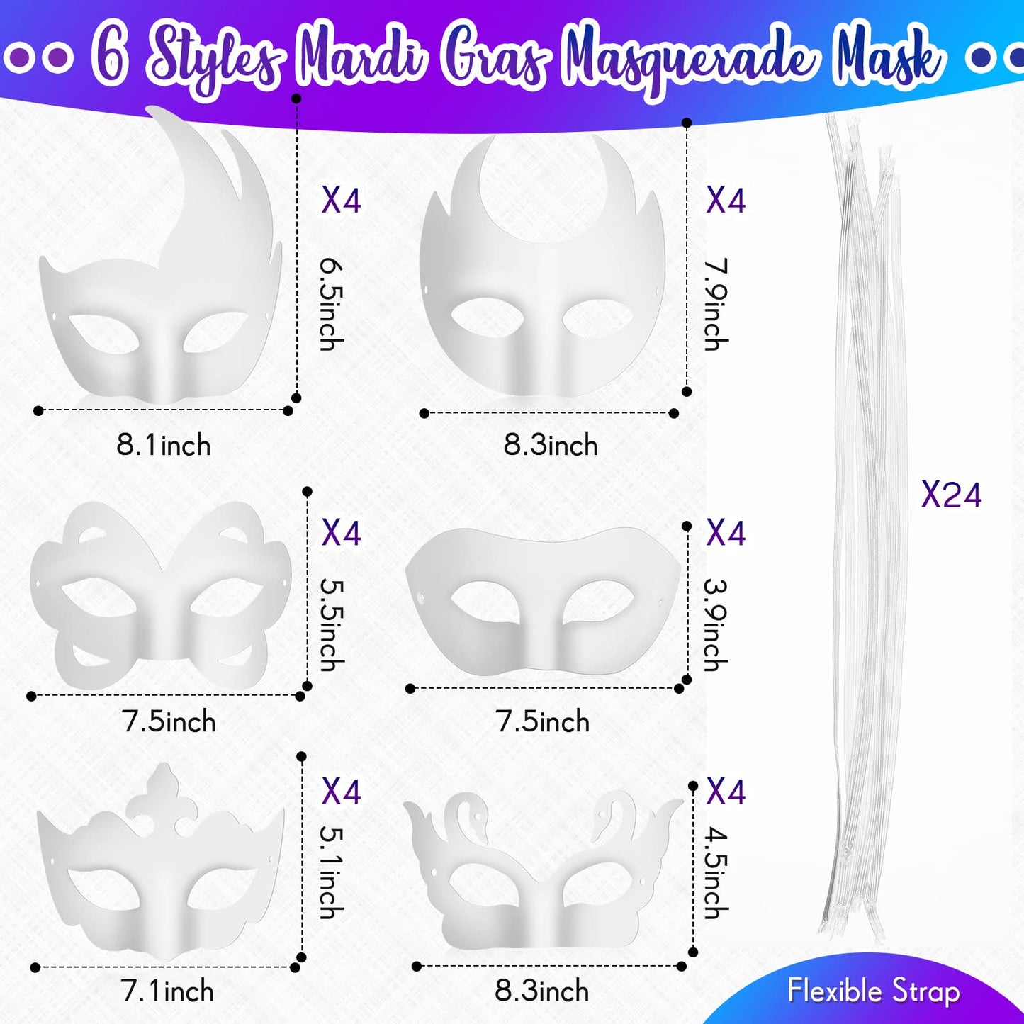 Leyndo 24 Pcs Paper Mache Masks – White Half-Face Masquerade DIY Masks
