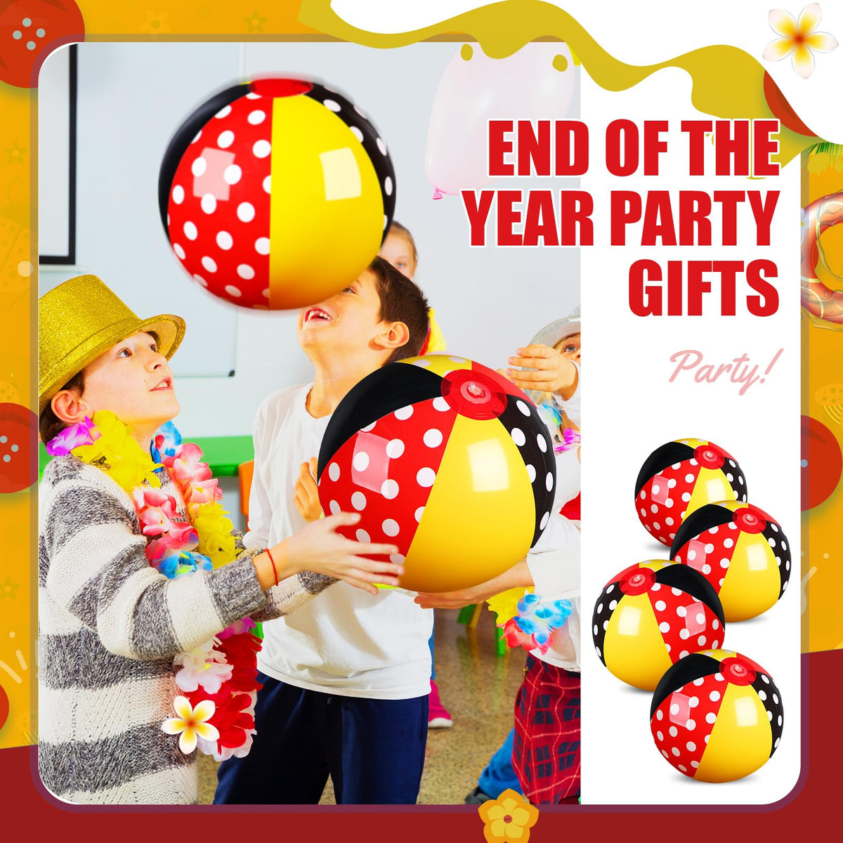 Leyndo 4 Pack Mouse Party Beach Balls – 7.87in Inflatable Pool Toys for Kids