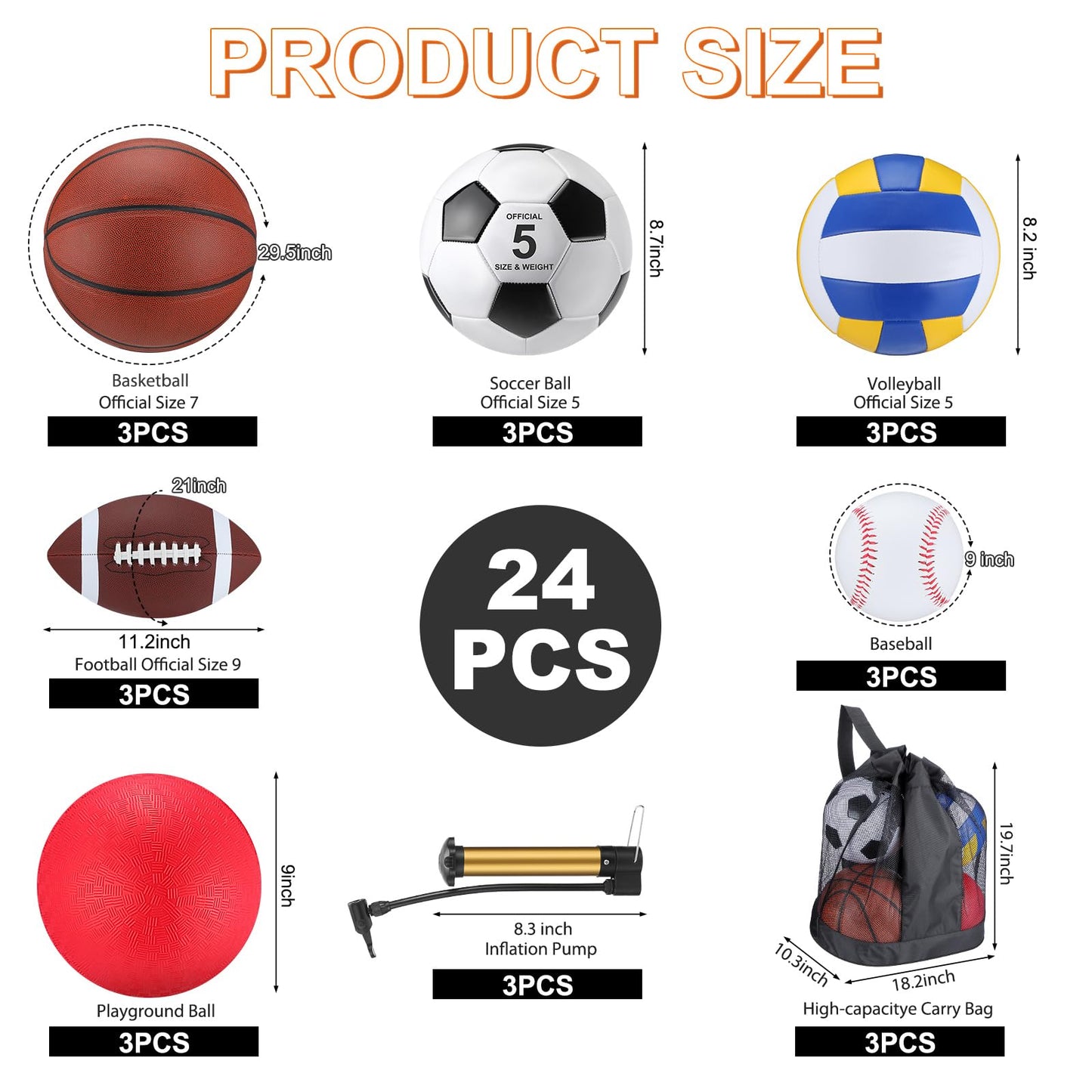 Leyndo 18 Pcs Sport Balls Bulk Set – Official Sizes with Pump & Mesh Bag