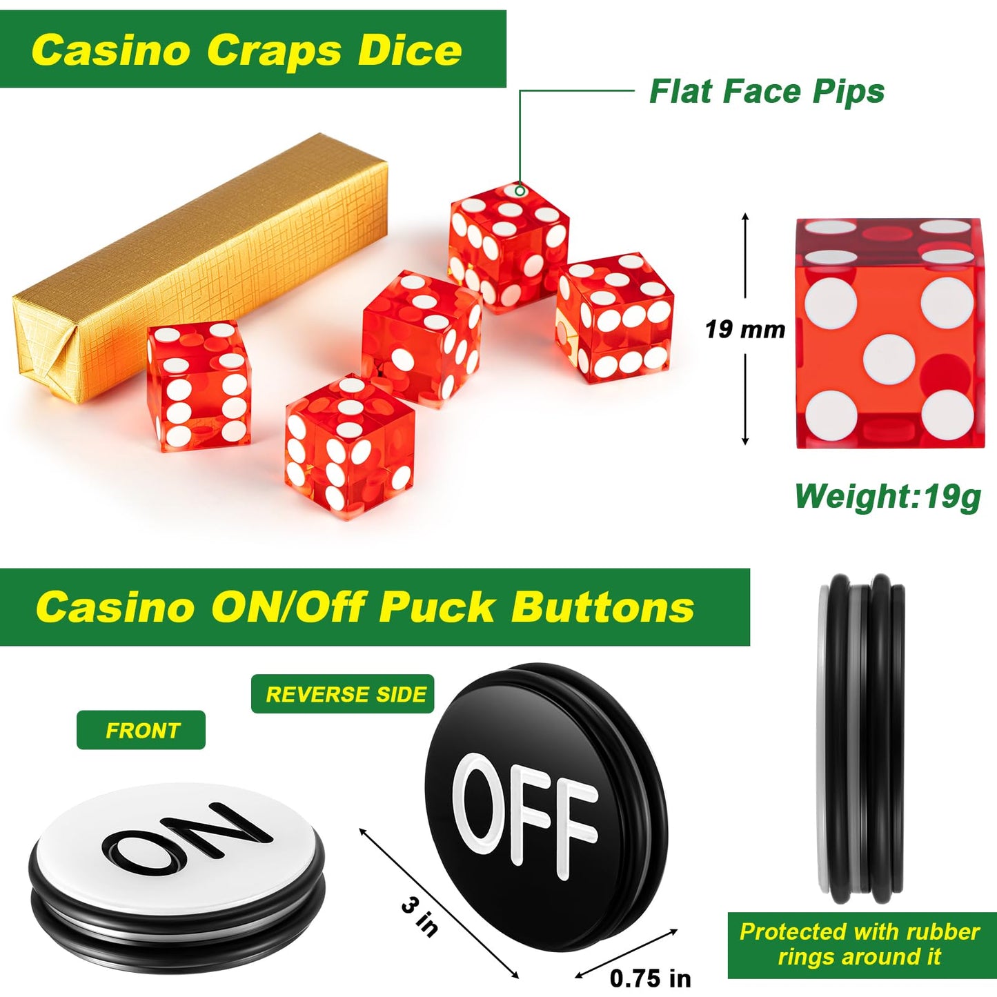 Leyndo Craps Tabletop Game Set – 36x72 Mat, 100 Chips, Dice, Puck & Case