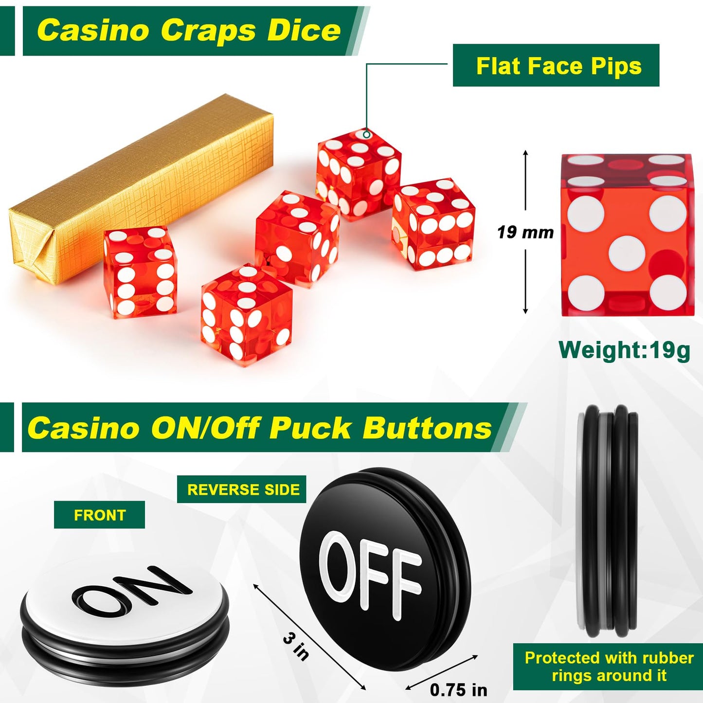 Leyndo Craps Stick Tabletop Game Set | 36\" Rattan Dice Stick, 19mm Dice, Boat Tray, On/Off Button