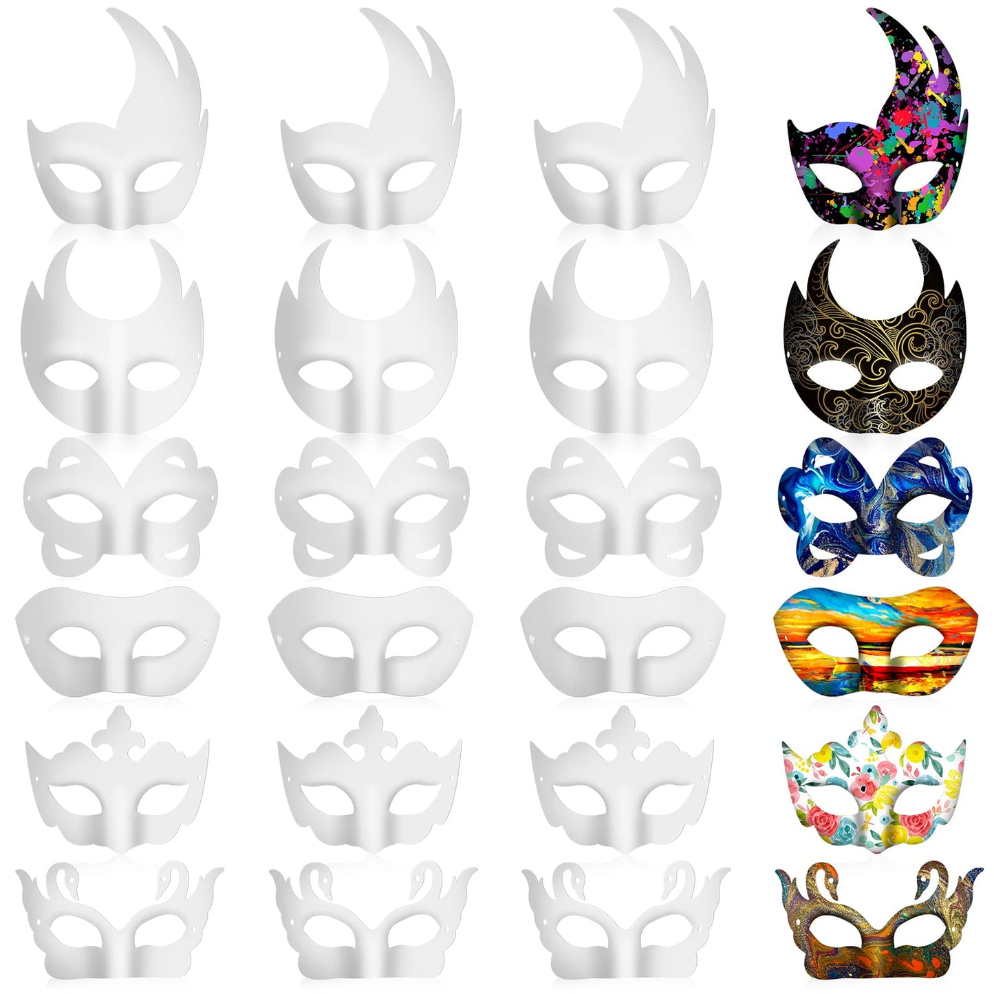 Leyndo 24 Pcs Paper Mache Masks – White Half-Face Masquerade DIY Masks