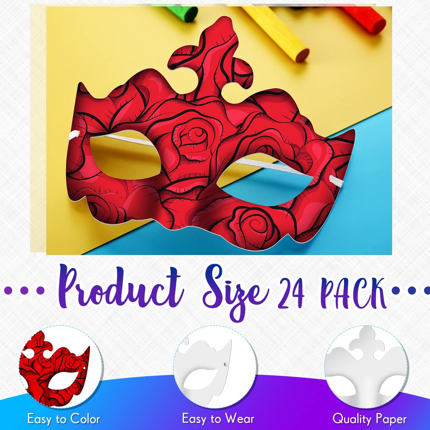 Leyndo 24 Pcs Paper Mache Masks – White Half-Face Masquerade DIY Masks