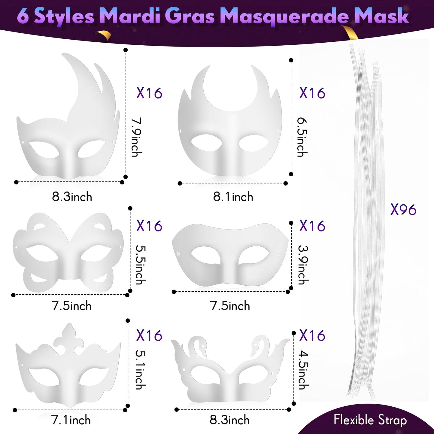 Leyndo 48 Pcs Paper Mache Masks with Gem Stickers: DIY White Masquerade Masks for Mardi Gras & Cosplay