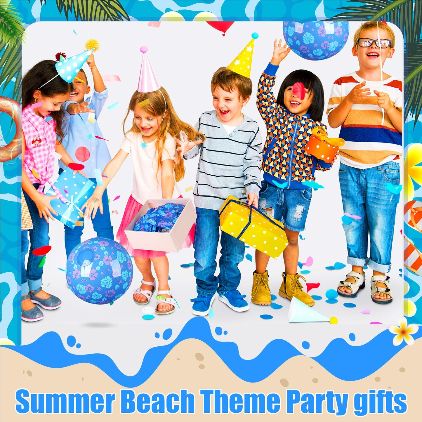 Leyndo 12-Pack Leaves & Flowers Beach Balls – Blue, 7.87 in, Pool & Beach Party Bulk