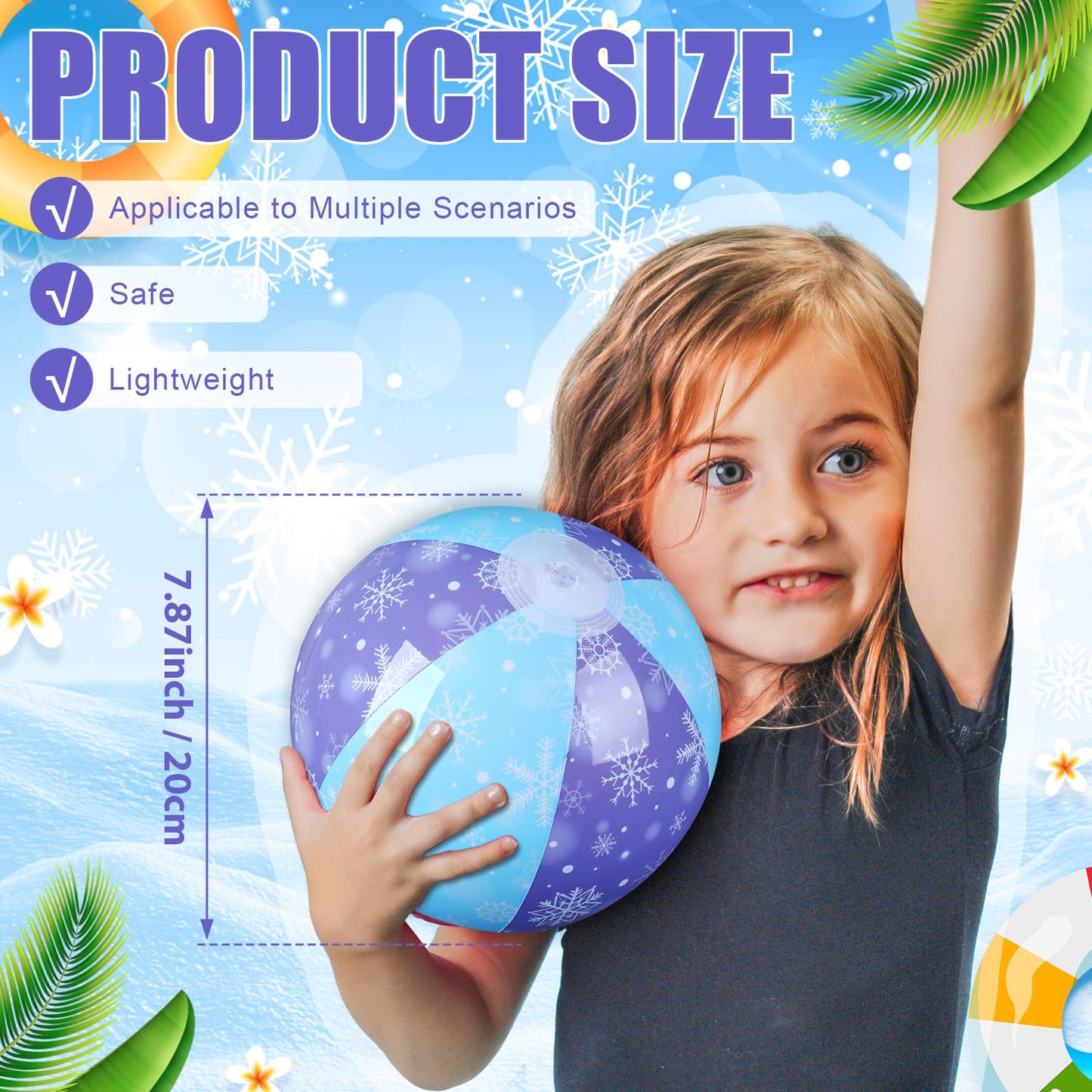 Leyndo 12 Pack Snowflake Beach Balls – 7.87-inch, Bulk Pool & Beach Toys