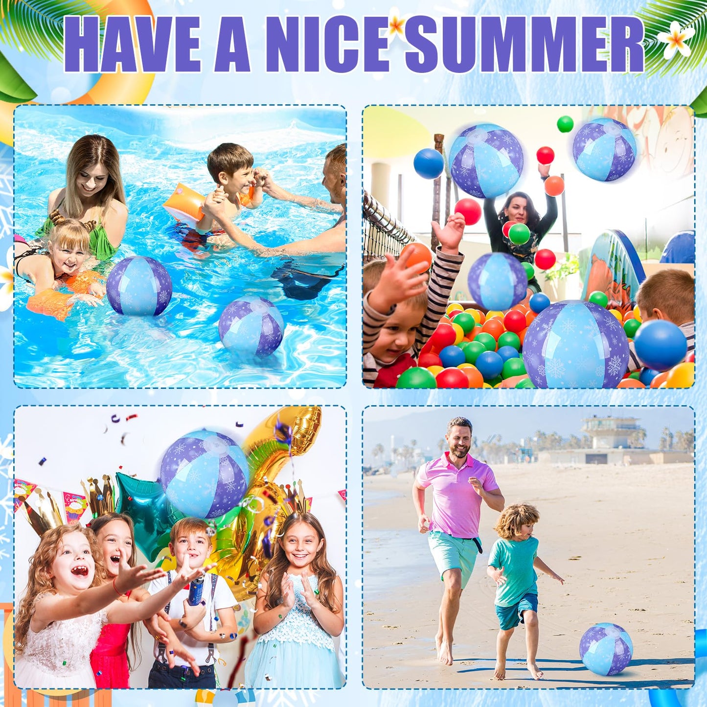 Leyndo 12 Pack Snowflake Beach Balls – 7.87-inch, Bulk Pool & Beach Toys