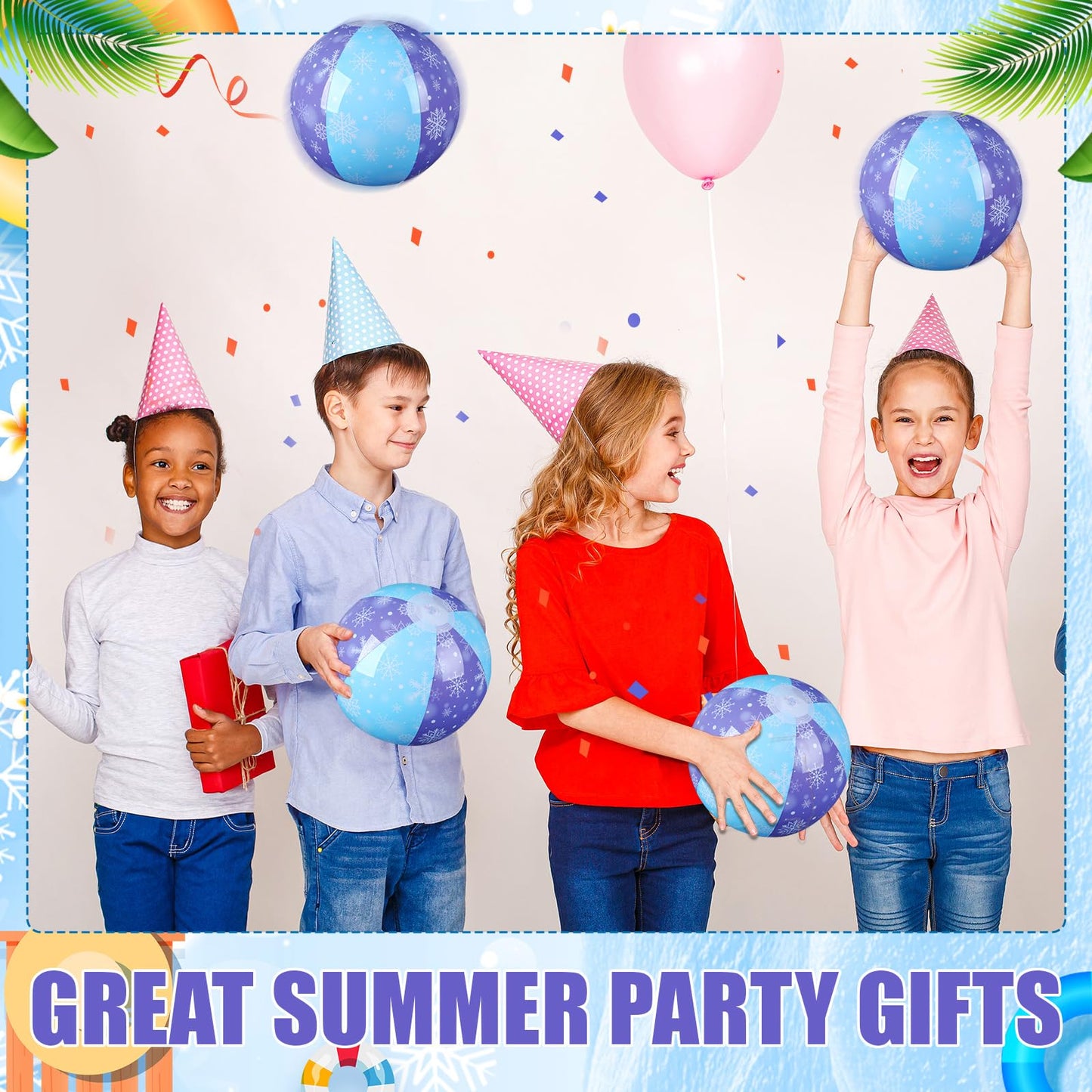 Leyndo 12 Pack Snowflake Beach Balls – 7.87-inch, Bulk Pool & Beach Toys