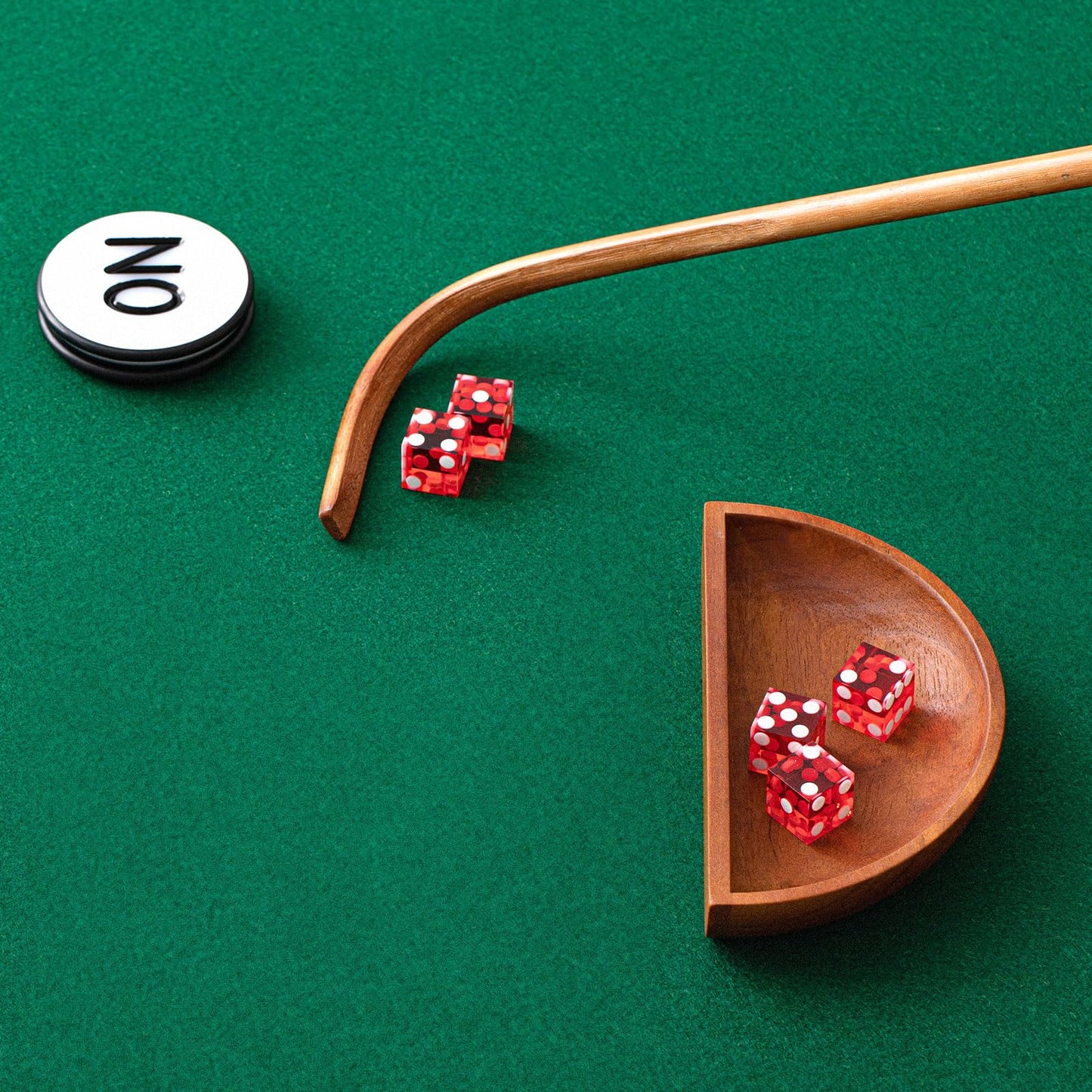 Leyndo Craps Stick Tabletop Game Set | 36\" Rattan Dice Stick, 19mm Dice, Boat Tray, On/Off Button