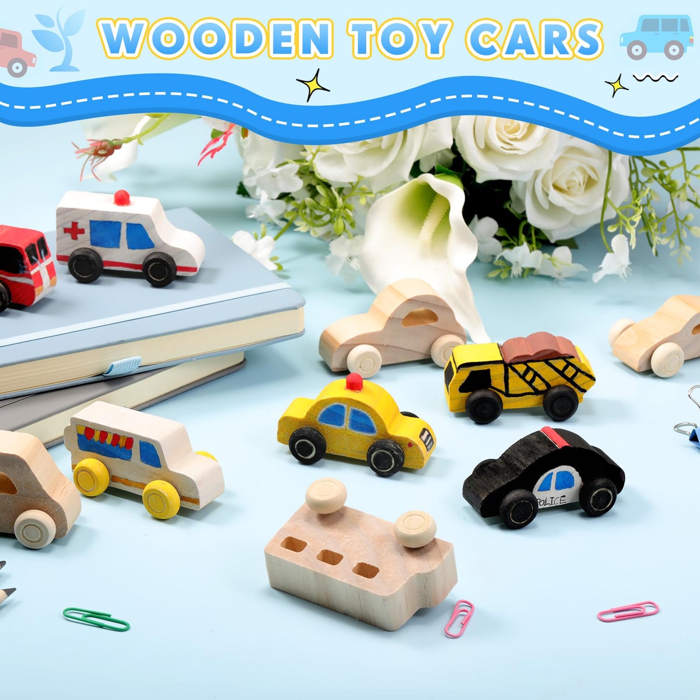 Leyndo 20 Pcs Small Wooden Cars to Paint for Kids – DIY Wood Car Craft Set