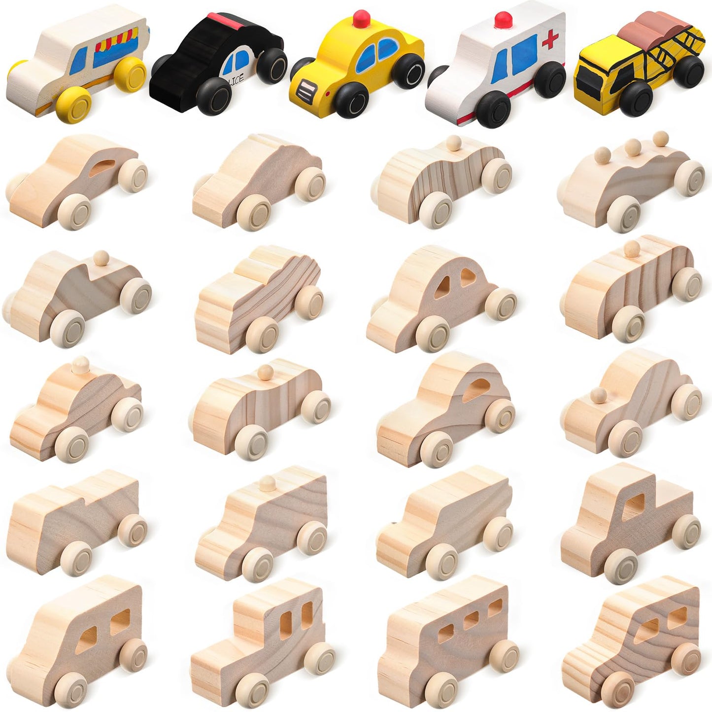 Leyndo 20 Pcs Small Wooden Cars to Paint for Kids – DIY Wood Car Craft Set