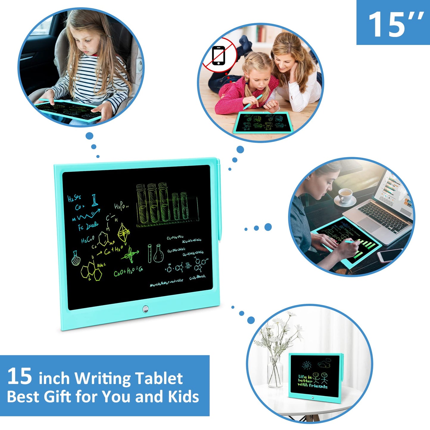 LEYAOYAO 15-Inch LCD Doodle Board for Kids | Educational Writing Tablet, Blue