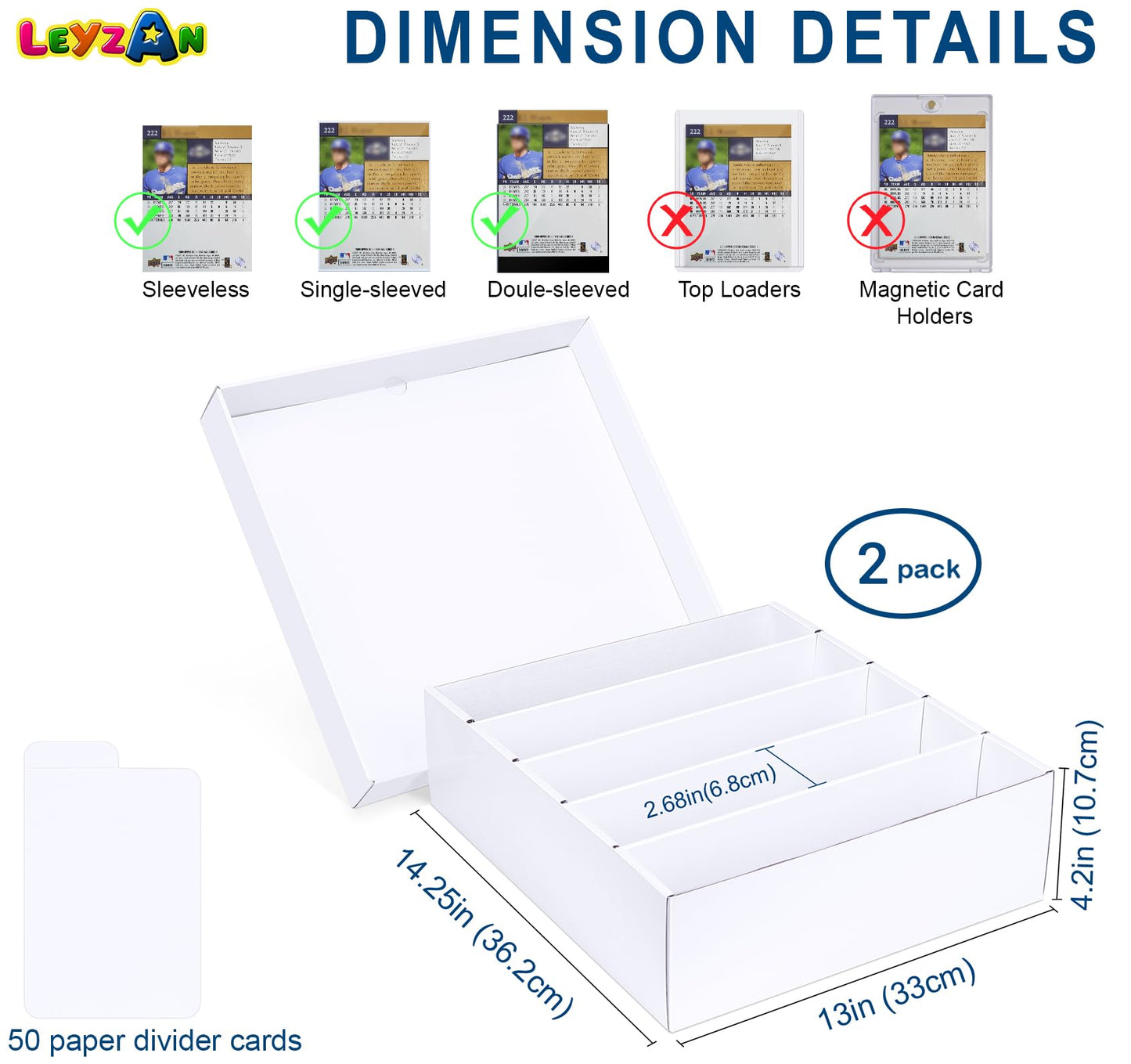 Leyzan 5-Row Trading Card Storage Box – 2 Pack, Durable Stackable Organizer for MTG, TCG & Sports Cards