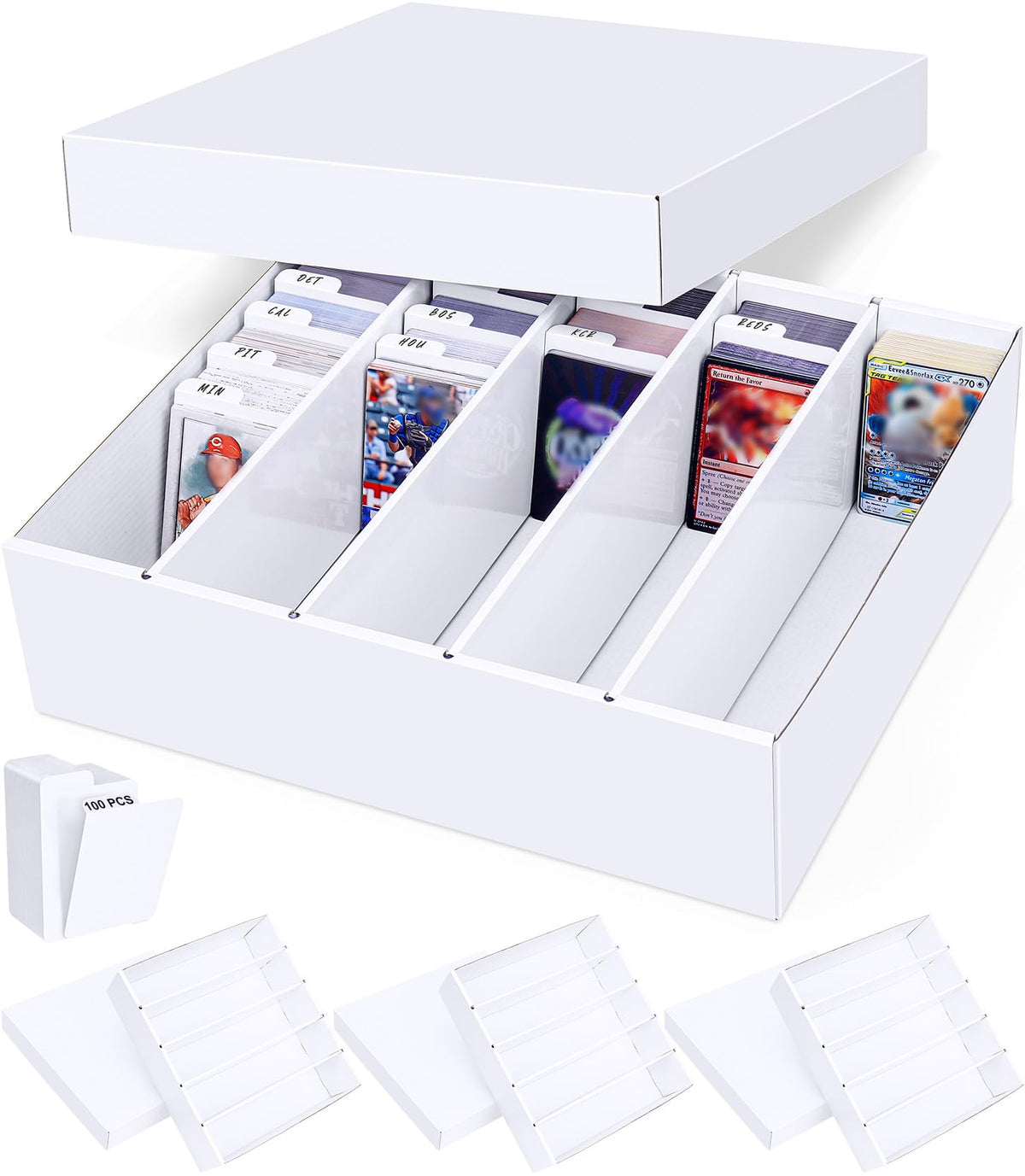 Leyzan 5-Row Trading Card Storage Box – 4 Pack with Dividers for MTG, TCG, Sports Cards