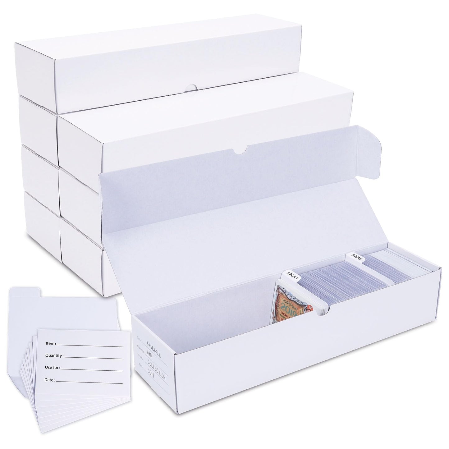 Leyzan 8-Pack Trading Card Storage Box – 1000-Count Capacity, Dividers & Labels, 14.4-Inch Horizontal