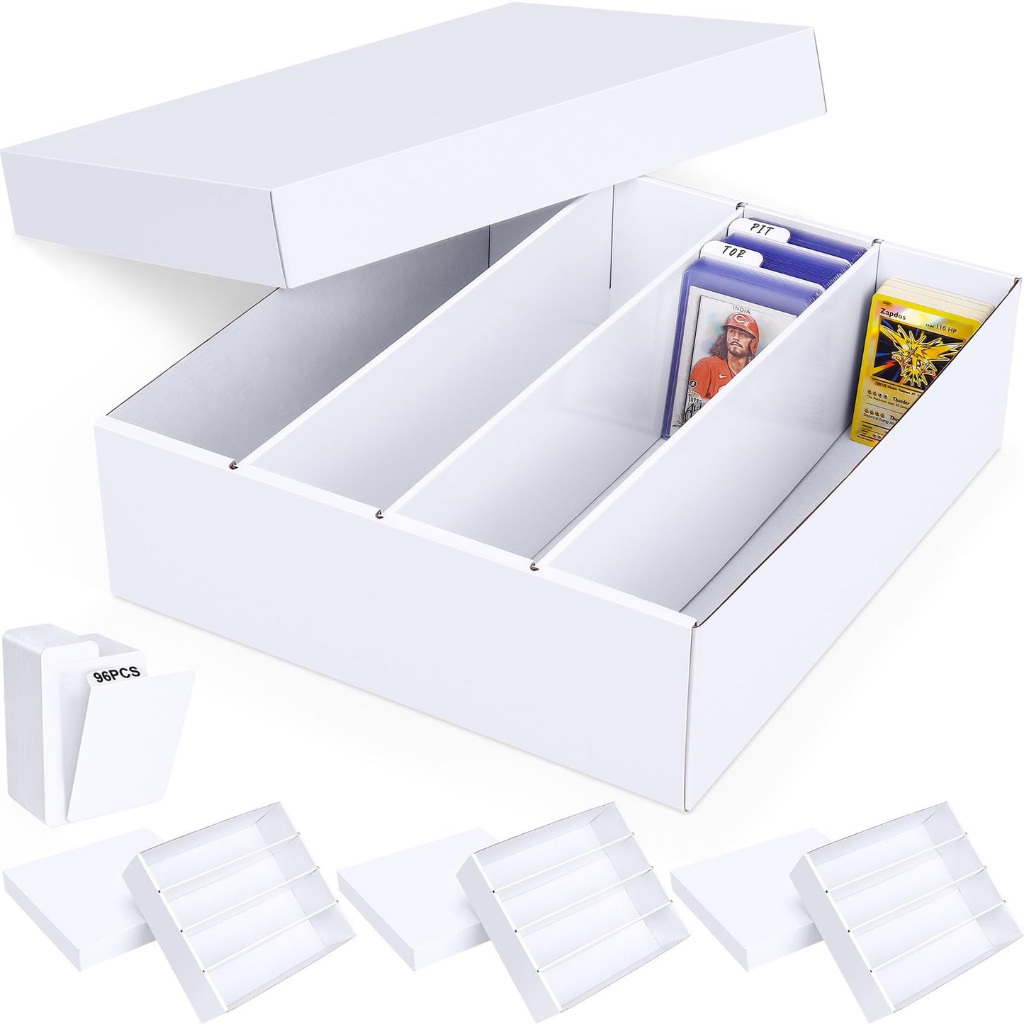 Leyzan 4-pack Trading Card Storage Box — 3200-Count Capacity with Dividers