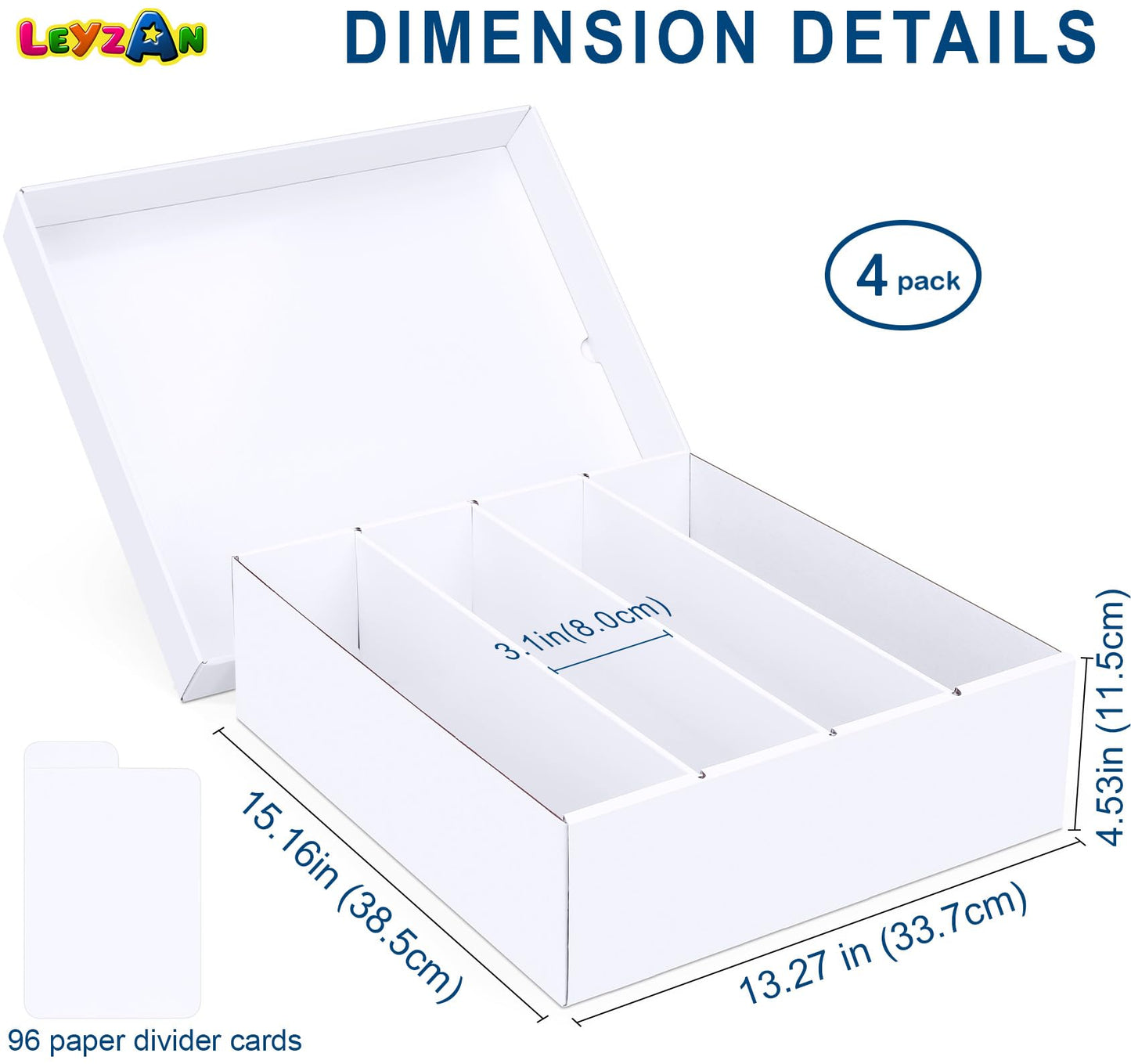 Leyzan 4-pack Trading Card Storage Box — 3200-Count Capacity with Dividers