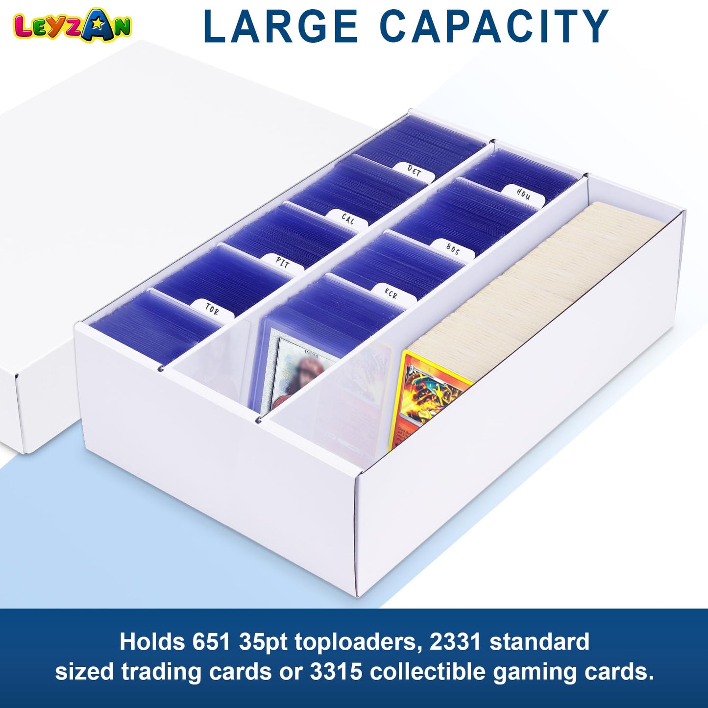 Leyzan Trading Card Storage Box 4 Pack – 2400-Card Capacity with Dividers for MTG, TCG, Sports