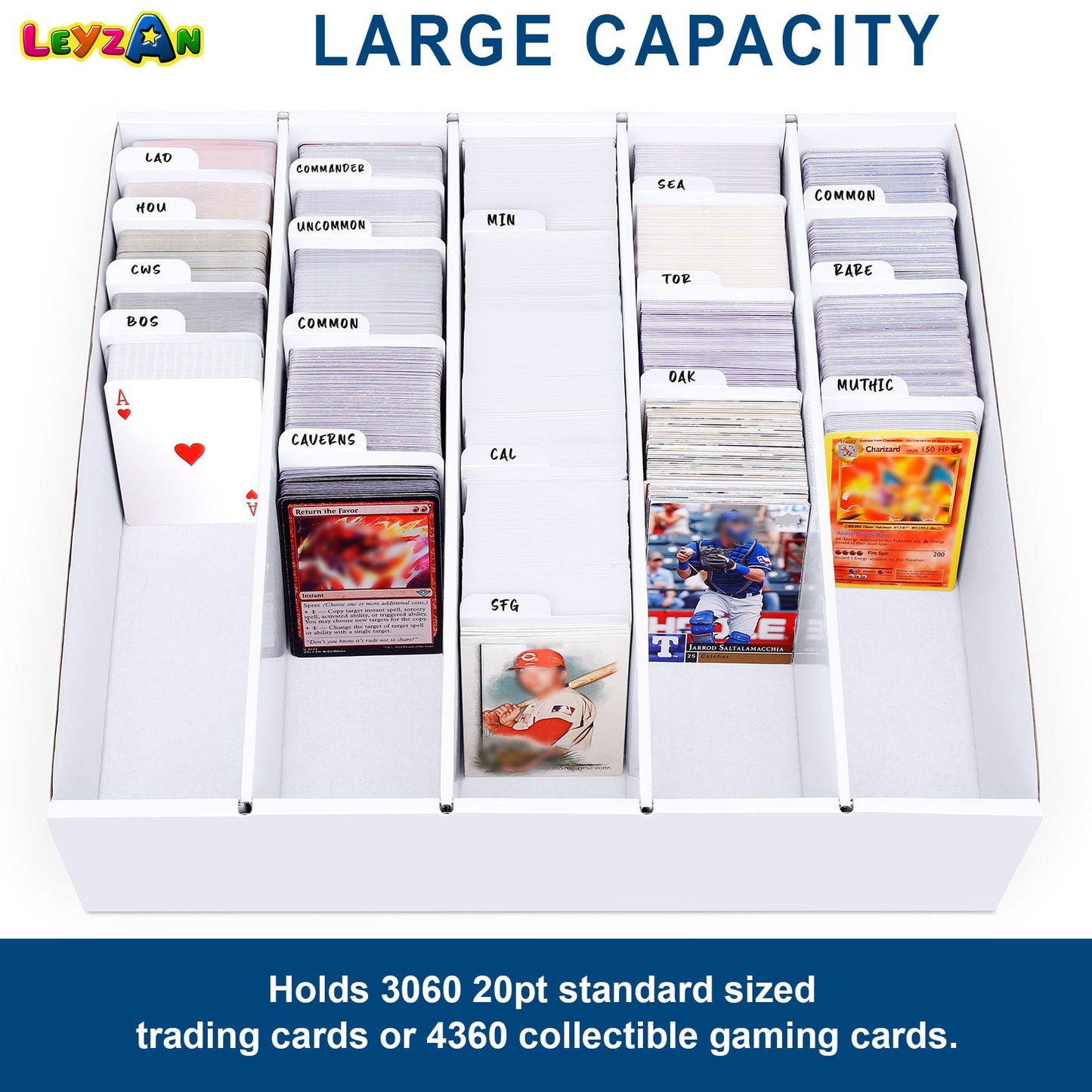 Leyzan 5-Row Trading Card Storage Box – 2 Pack, Durable Stackable Organizer for MTG, TCG & Sports Cards