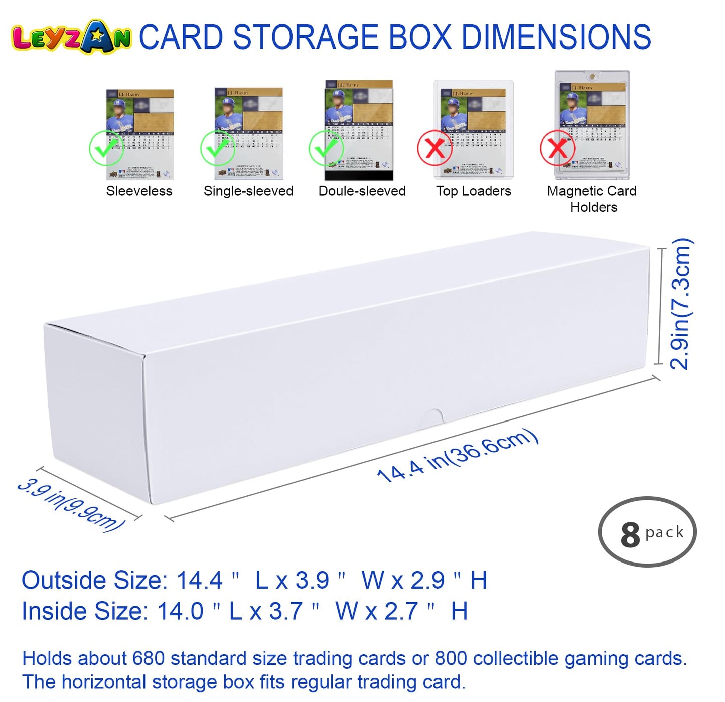 Leyzan 8-Pack Trading Card Storage Box – 1000-Count Capacity, Dividers & Labels, 14.4-Inch Horizontal