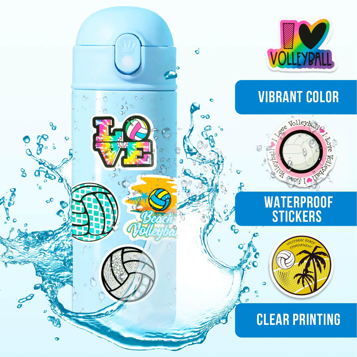 LGFMGWH 150Pcs Waterproof Volleyball Stickers – Large Vinyl Pack for Water Bottles & Team Gifts