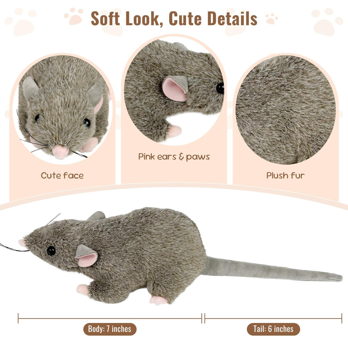 Lhcn021 12.6-inch Rat Plush — Soft Grey Mouse Toy for Kids | Cute, Realistic Stuffed Animal