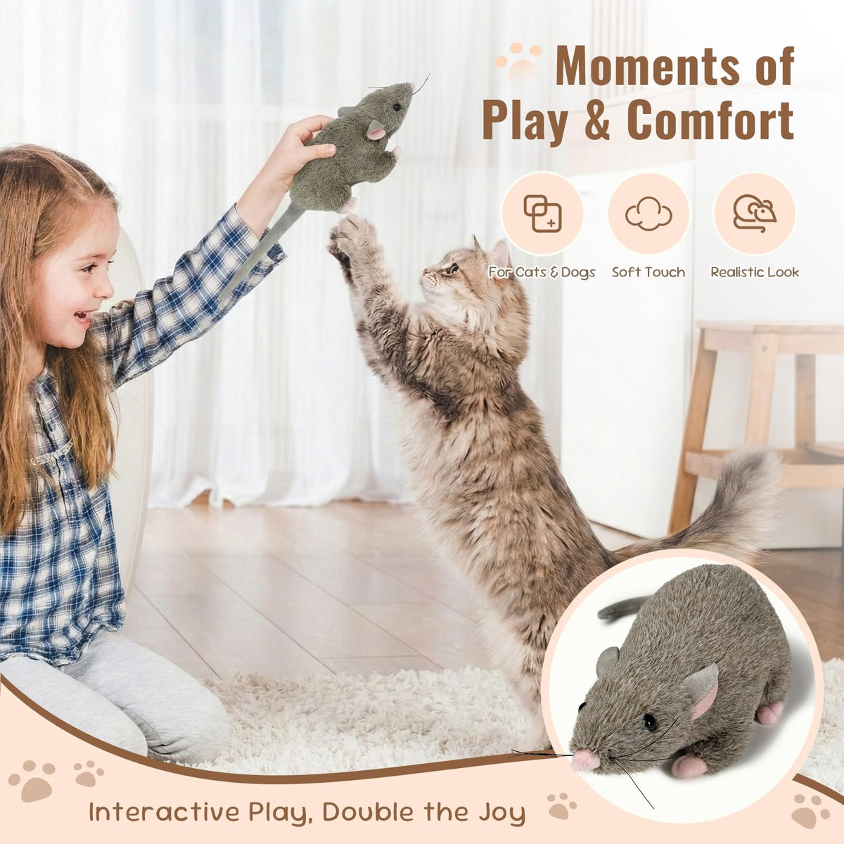 Lhcn021 12.6-inch Rat Plush — Soft Grey Mouse Toy for Kids | Cute, Realistic Stuffed Animal