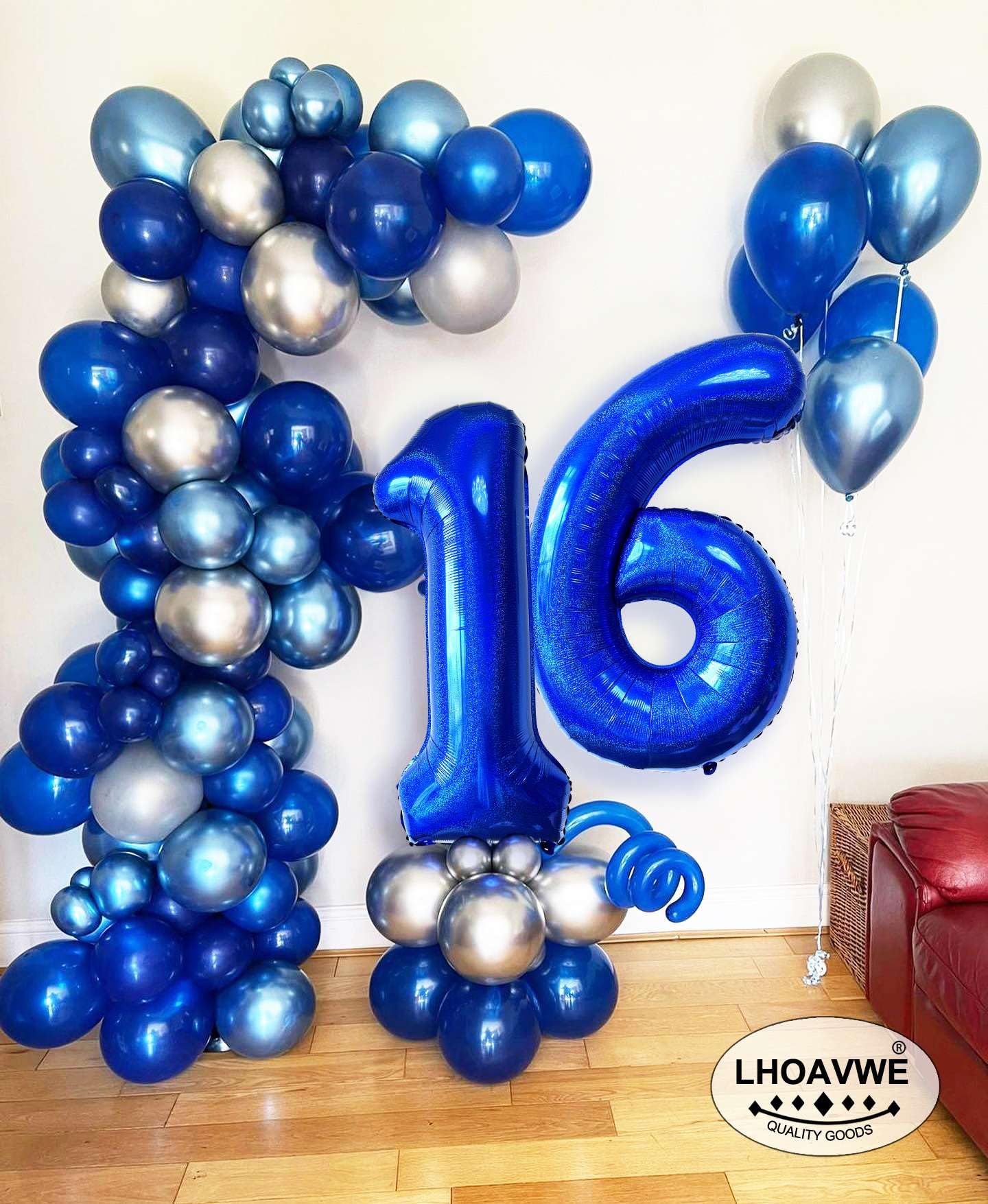 LHOAVWE Blue 17-Number Balloons 40-Inch Giant Laser Navy Blue | 17th Birthday & Anniversary Decor