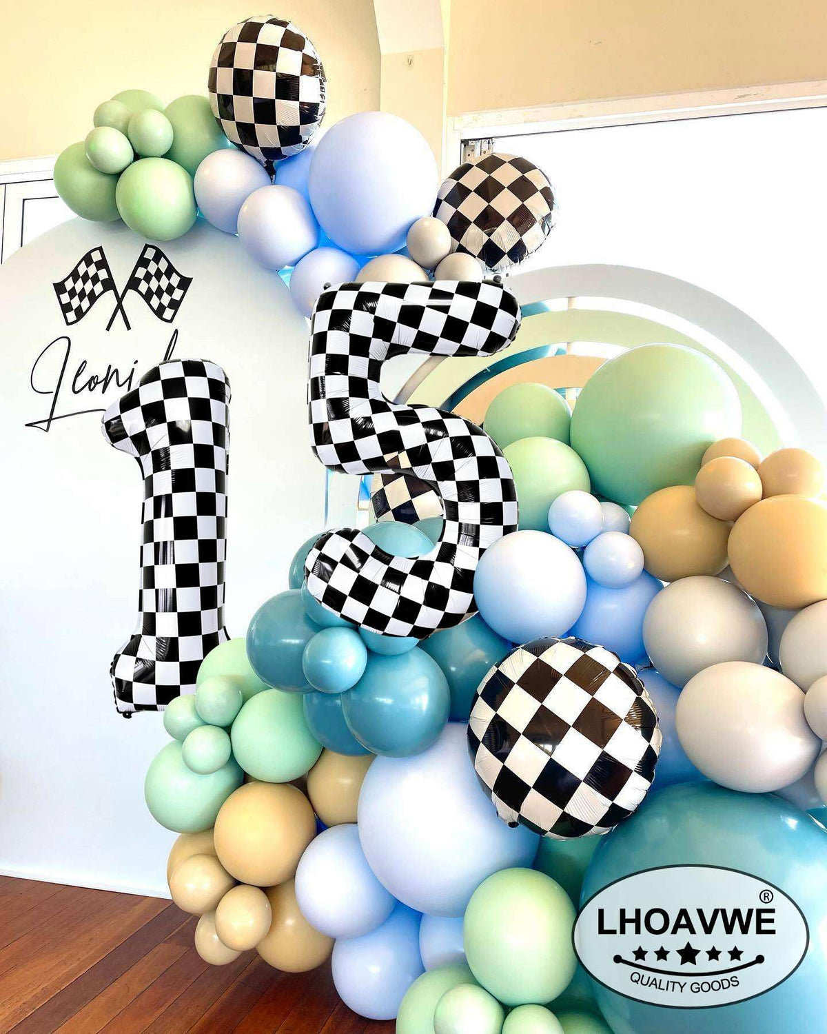 LHOAVWE Checkered Number 3 Balloon – 40-Inch Giant Race Car Foil Balloon for Parties