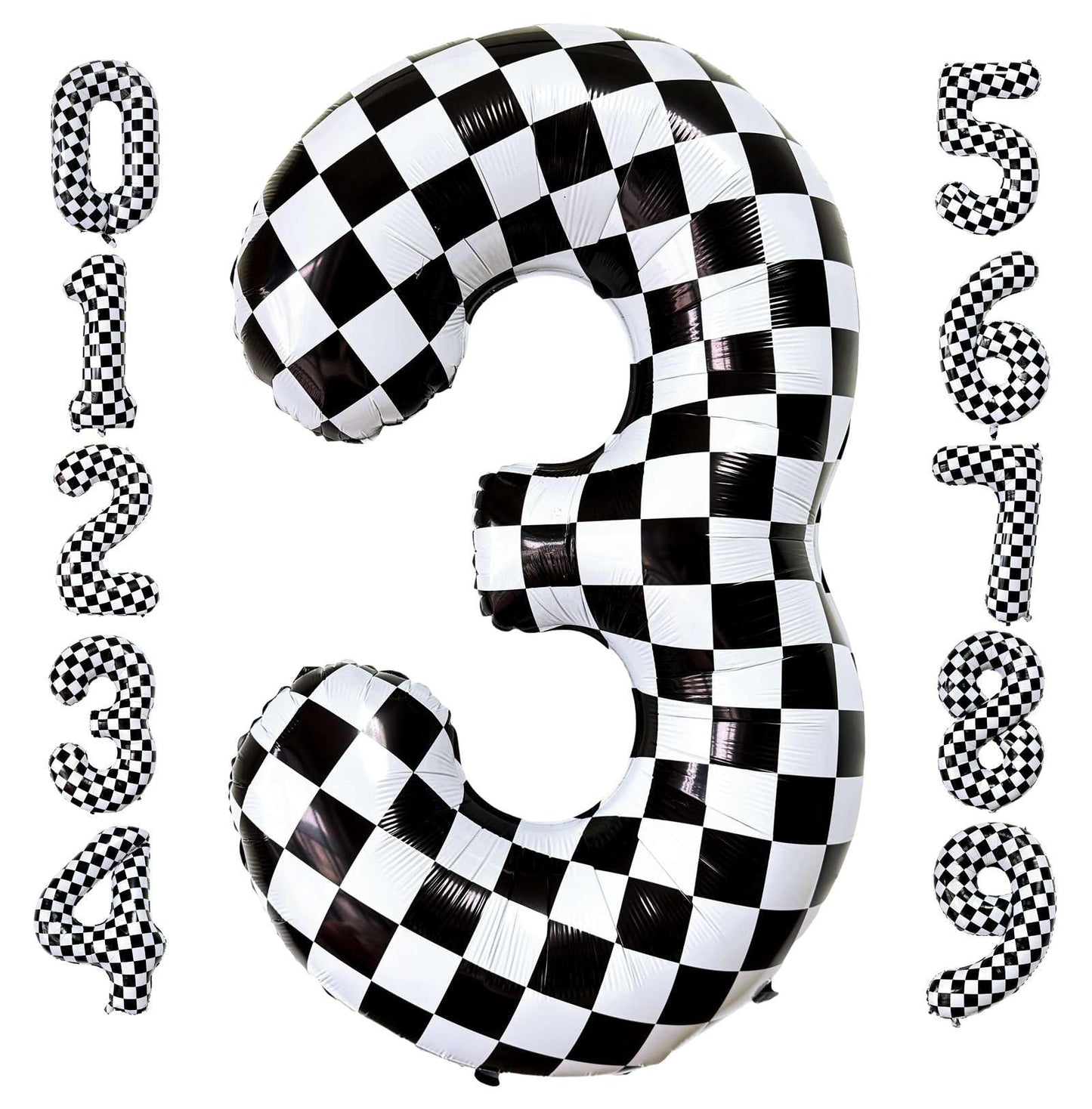 LHOAVWE Checkered Number 3 Balloon – 40-Inch Giant Race Car Foil Balloon for Parties